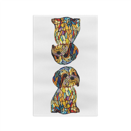 Stained Glass Colorful Dog - Themed Microfiber Waffle Towel, Kitchen Decor, Pet Lover Gift - Blue Cava