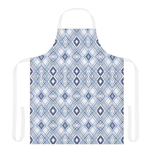 Stylish Geometric Blue Diamond Aprons With Color Straps - Blue Cava