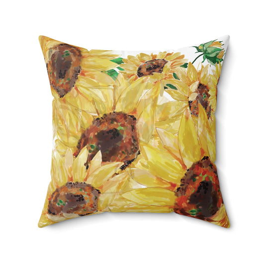 Sunflower Decorative Pillow, Bright Floral Home Decor - Blue Cava