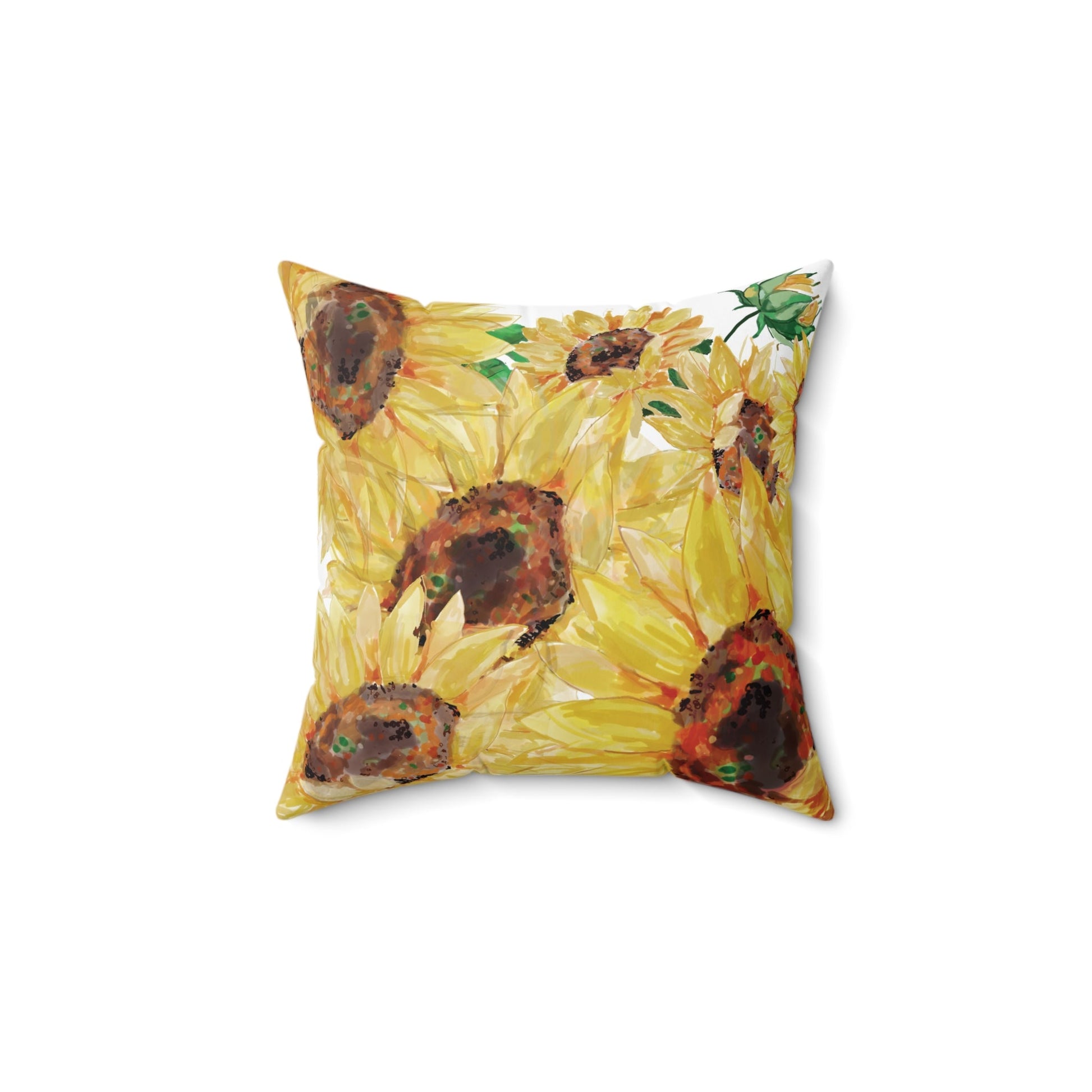 Sunflower Decorative Pillow, Bright Floral Home Decor - Blue Cava