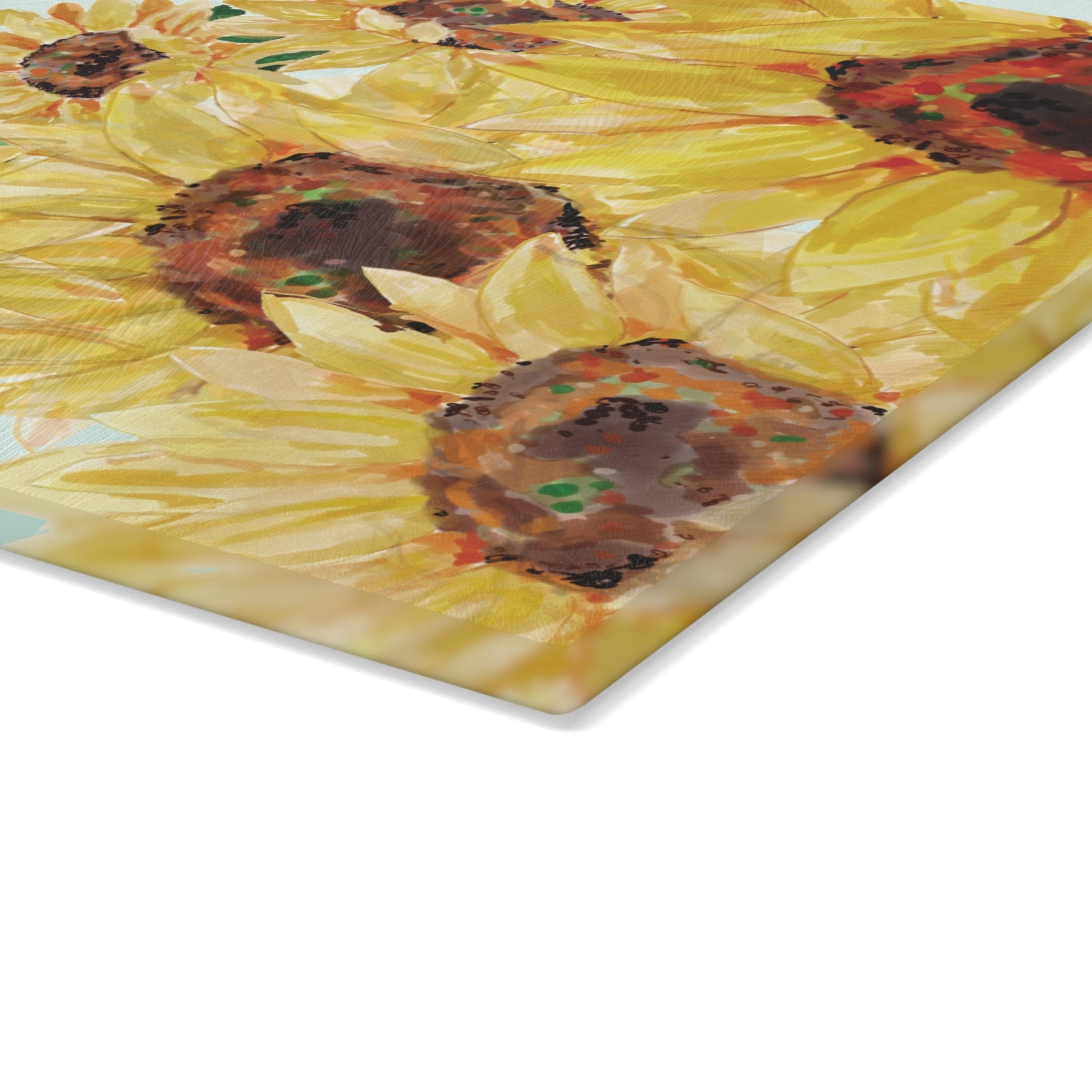 Sunflower Glass Cutting Board | Floral Kitchen Decor - Blue Cava