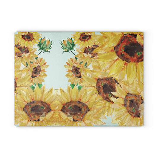 Sunflower Glass Cutting Board | Floral Kitchen Decor - Blue Cava