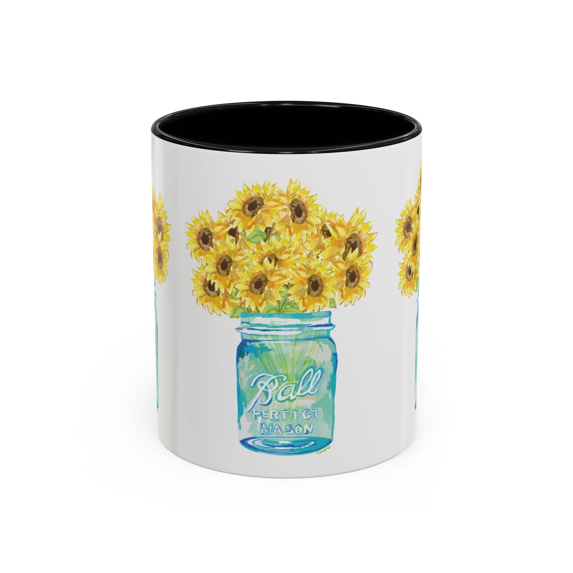 Sunflower Mason Jar Coffee Mug (11, 15oz) - Blue Cava