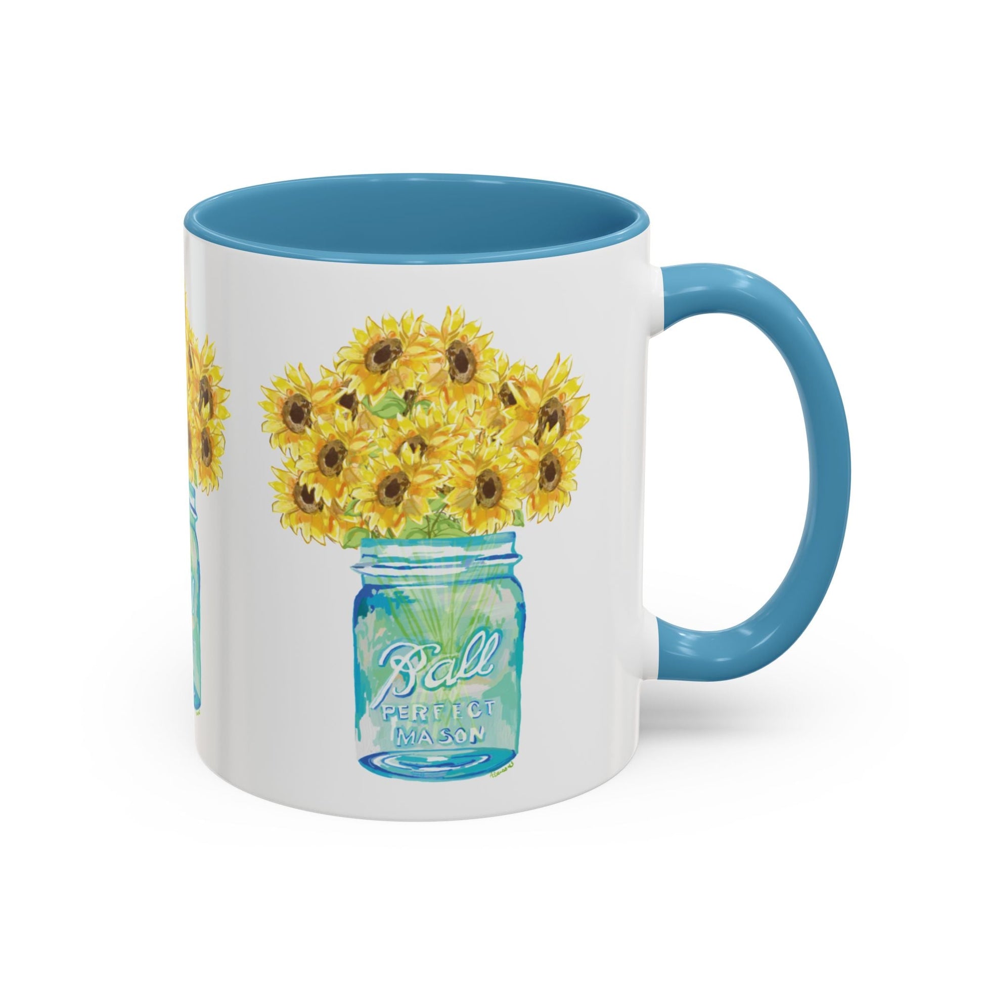Sunflower Mason Jar Coffee Mug (11, 15oz) - Blue Cava