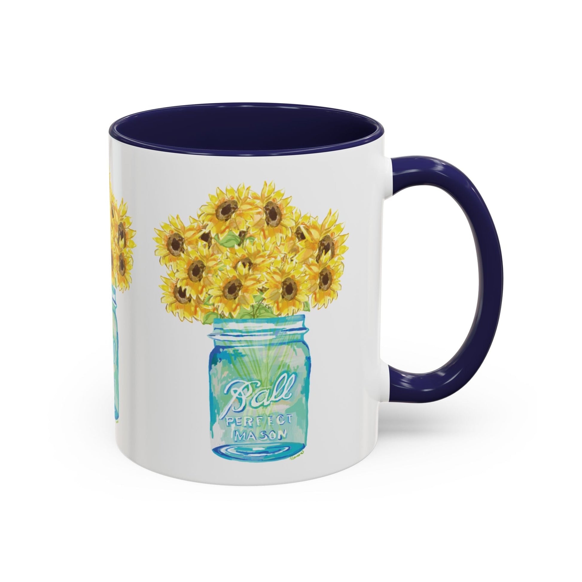 Sunflower Mason Jar Coffee Mug (11, 15oz) - Blue Cava