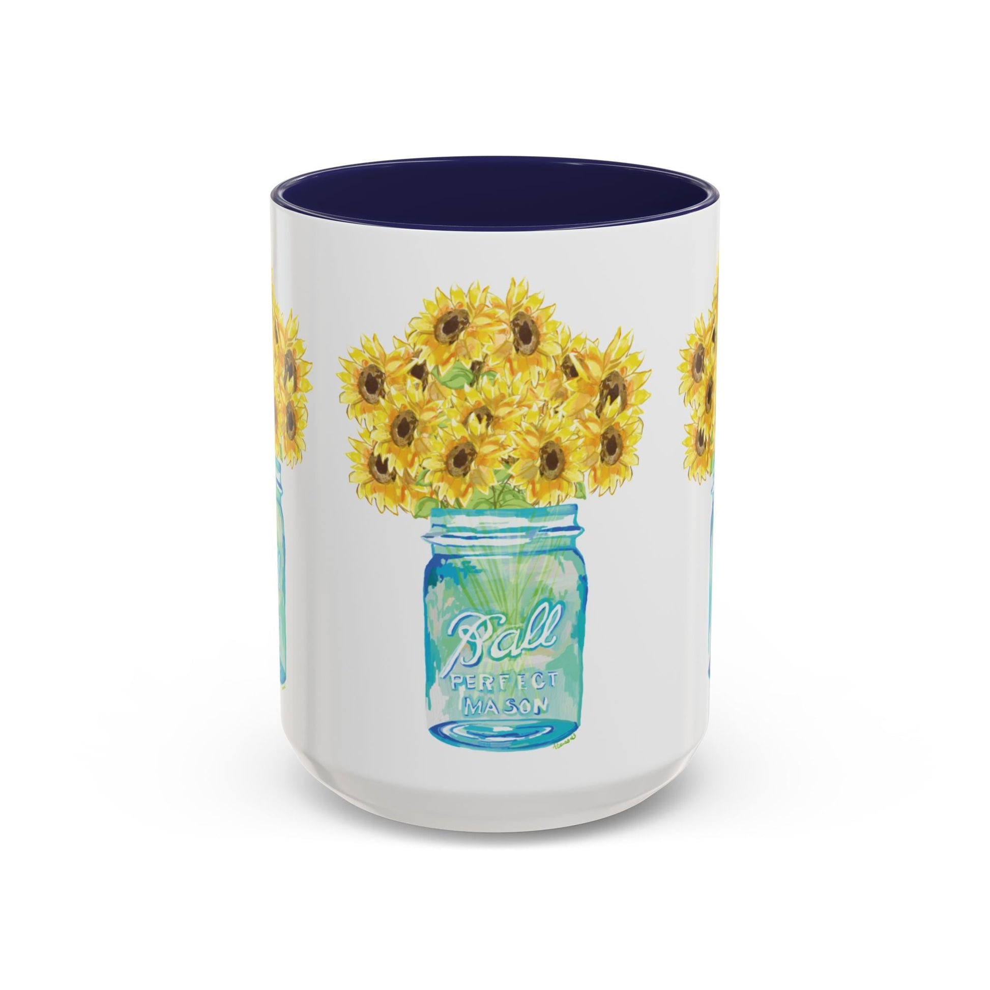 Sunflower Mason Jar Coffee Mug (11, 15oz) - Blue Cava