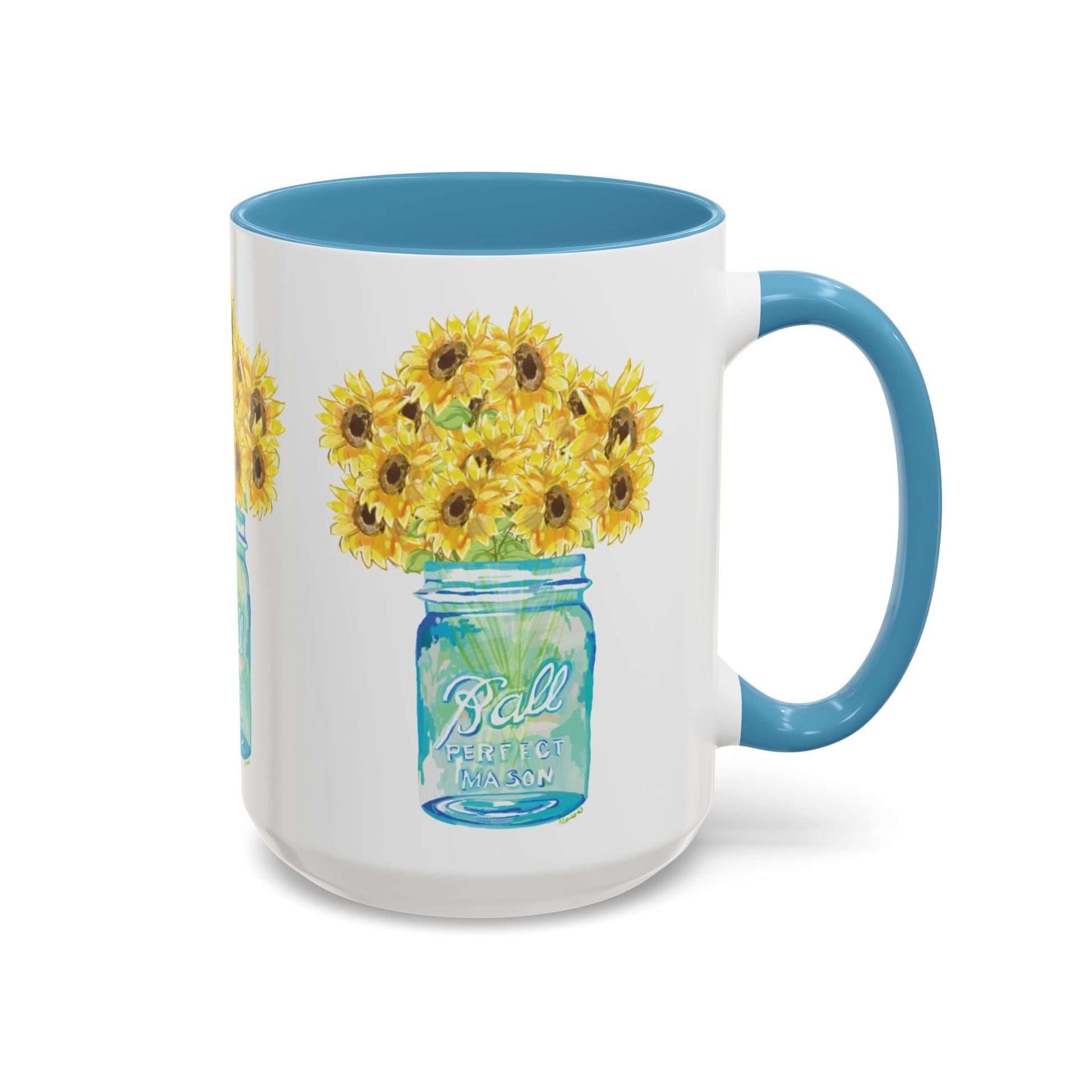Sunflower Mason Jar Coffee Mug (11, 15oz) - Blue Cava