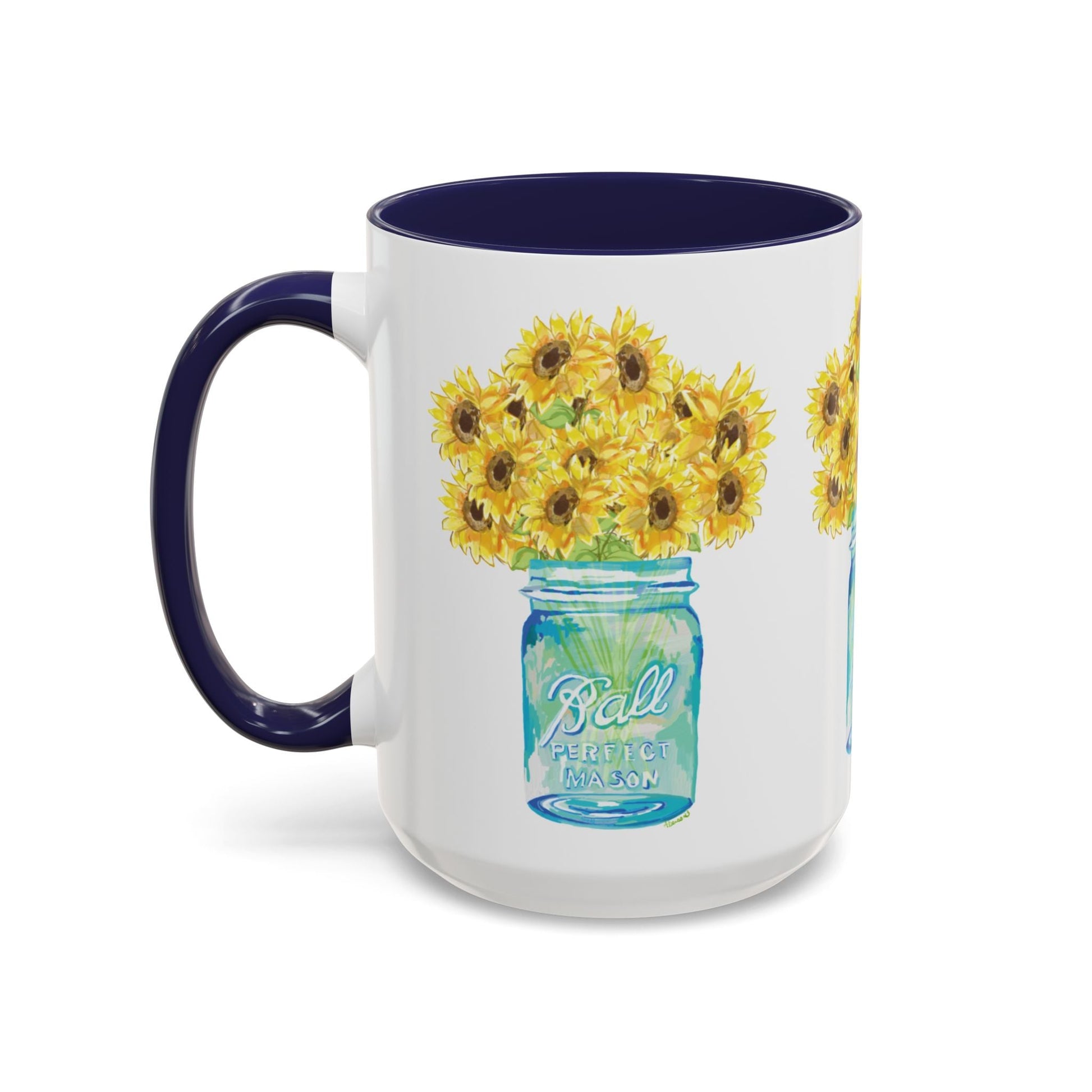 Sunflower Mason Jar Coffee Mug (11, 15oz) - Blue Cava