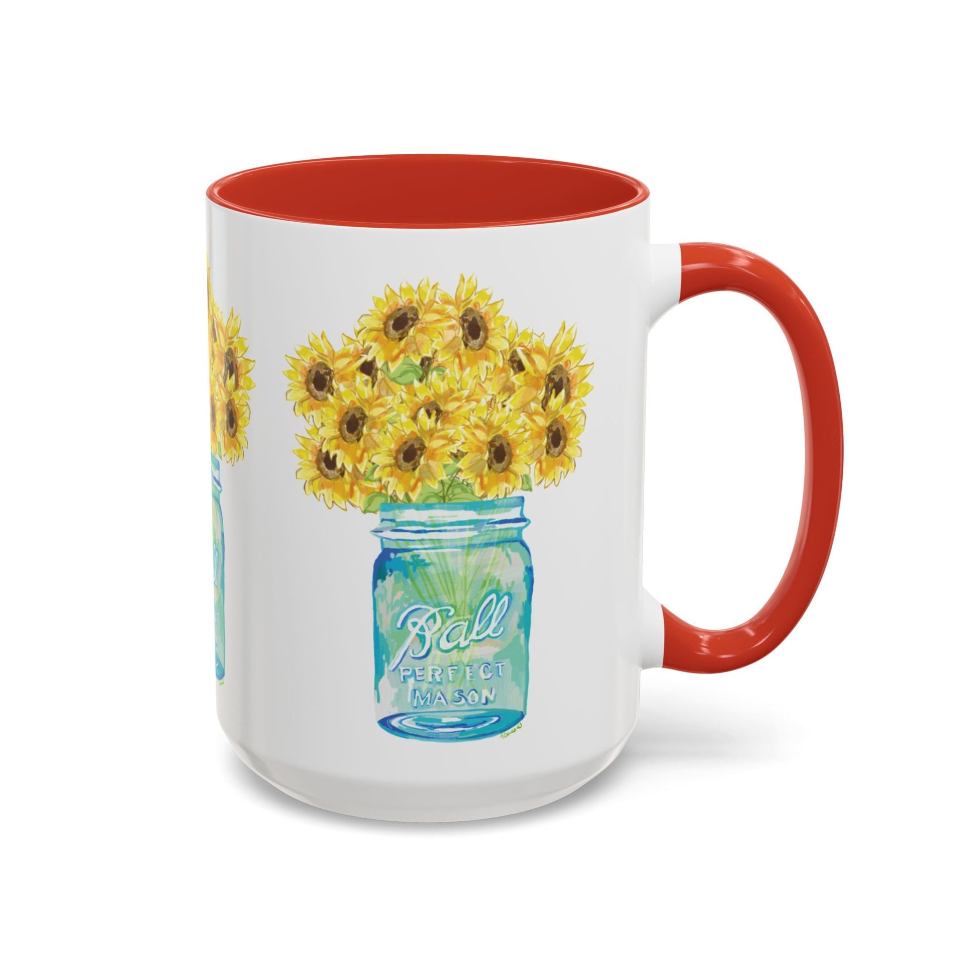 Sunflower Mason Jar Coffee Mug (11, 15oz) - Blue Cava