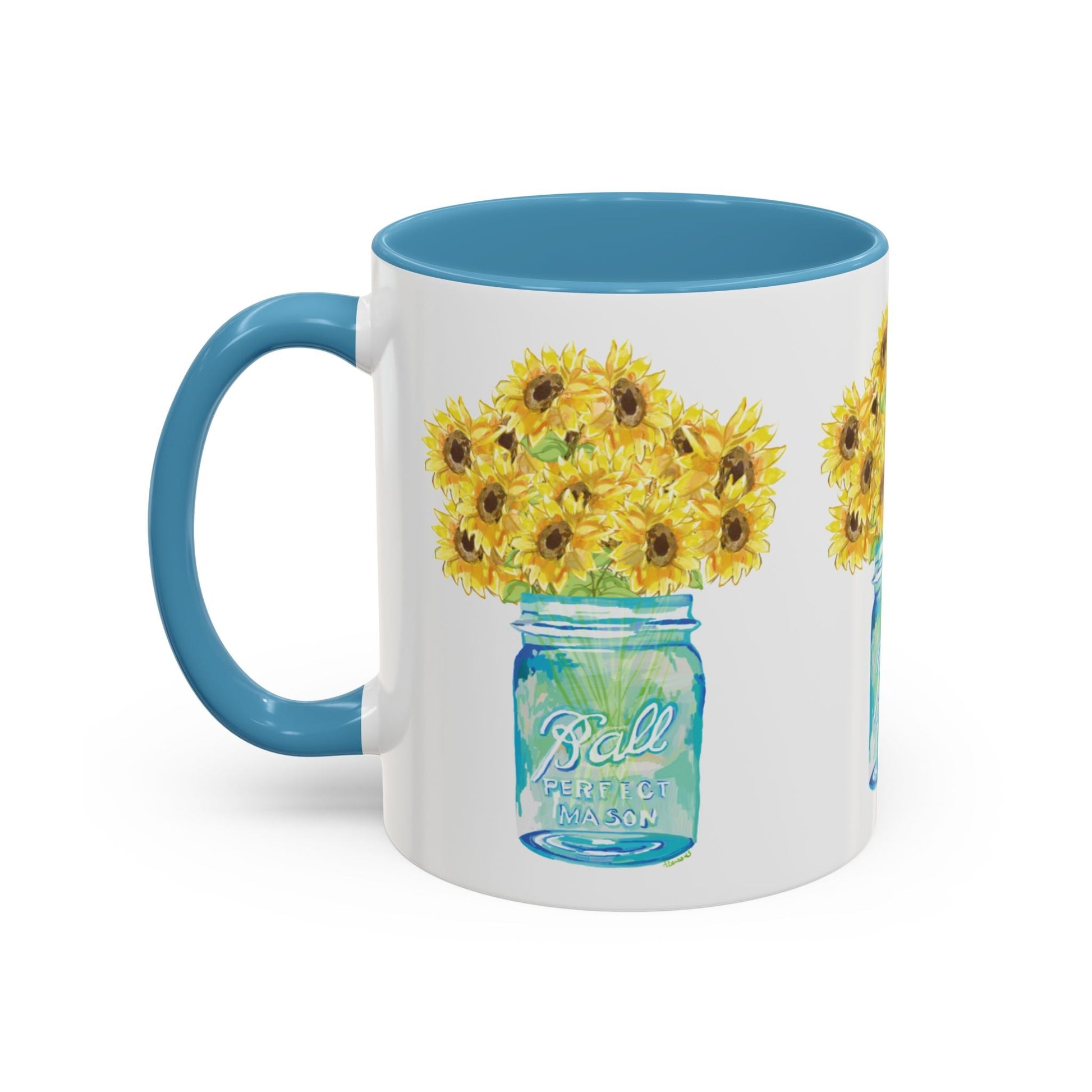 Sunflower Mason Jar Coffee Mug (11, 15oz) - Blue Cava