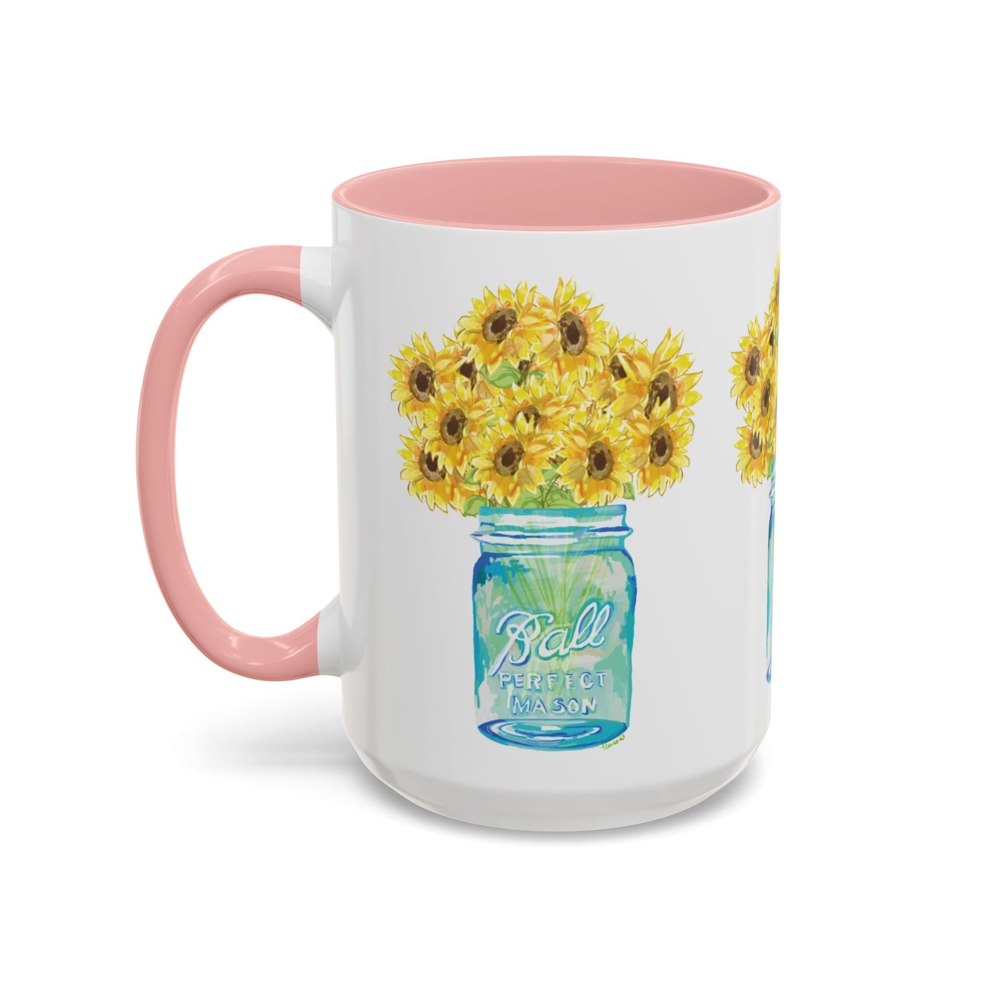 Sunflower Mason Jar Coffee Mug (11, 15oz) - Blue Cava