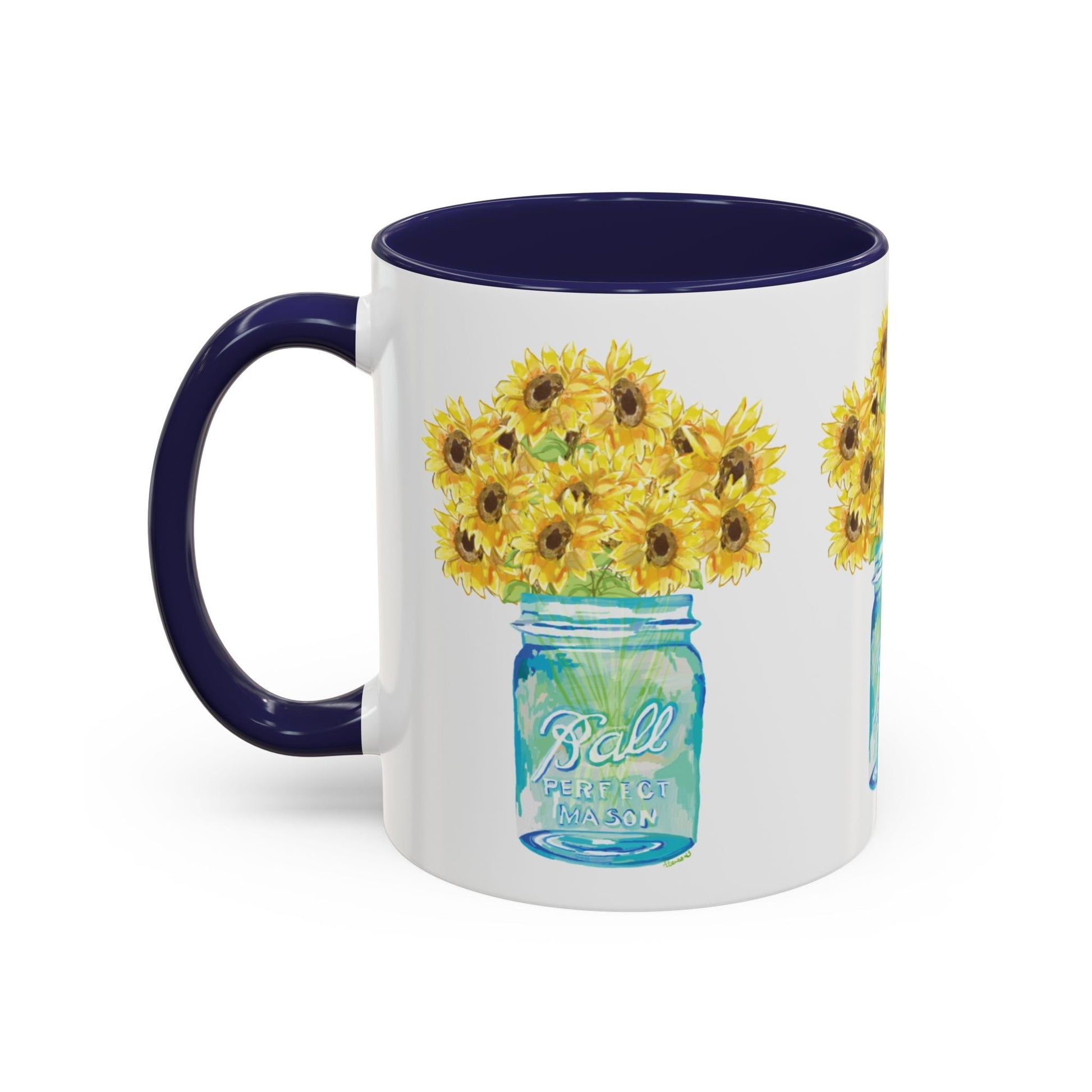 Sunflower Mason Jar Coffee Mug (11, 15oz) - Blue Cava