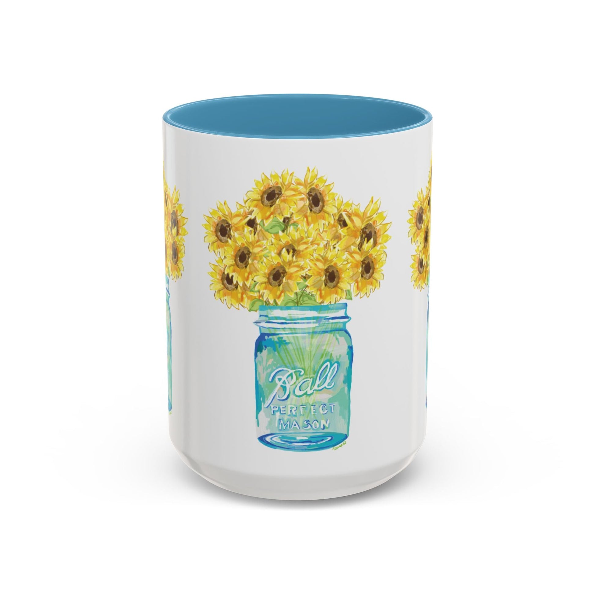Sunflower Mason Jar Coffee Mug (11, 15oz) - Blue Cava