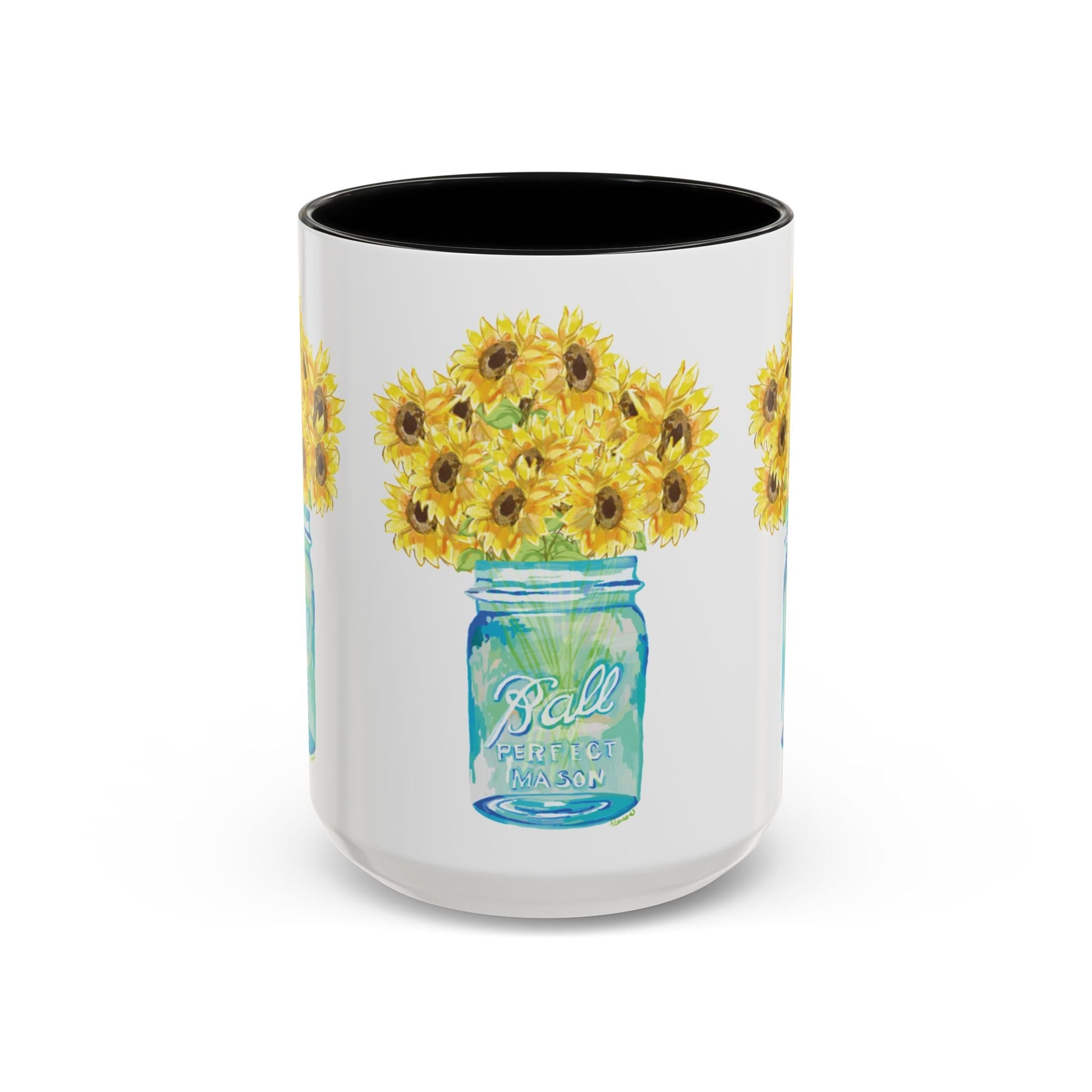 Sunflower Mason Jar Coffee Mug (11, 15oz) - Blue Cava