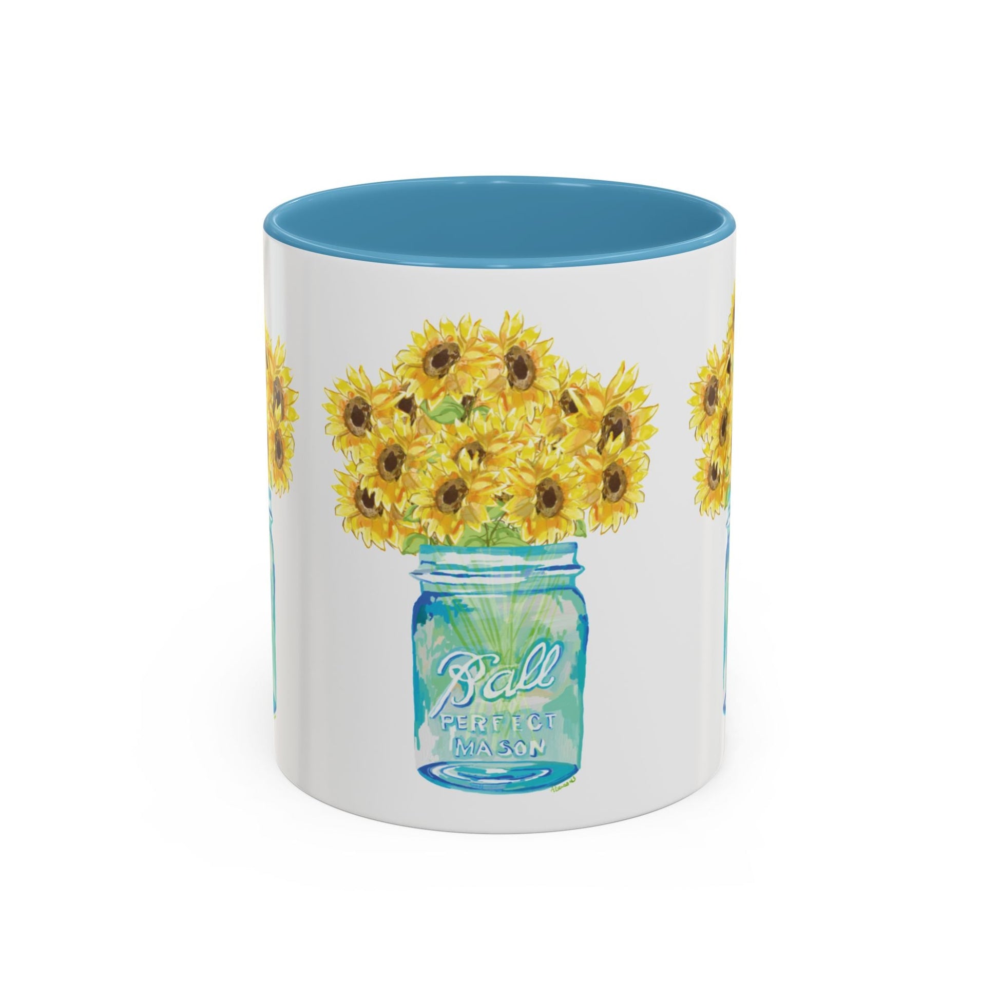 Sunflower Mason Jar Coffee Mug (11, 15oz) - Blue Cava