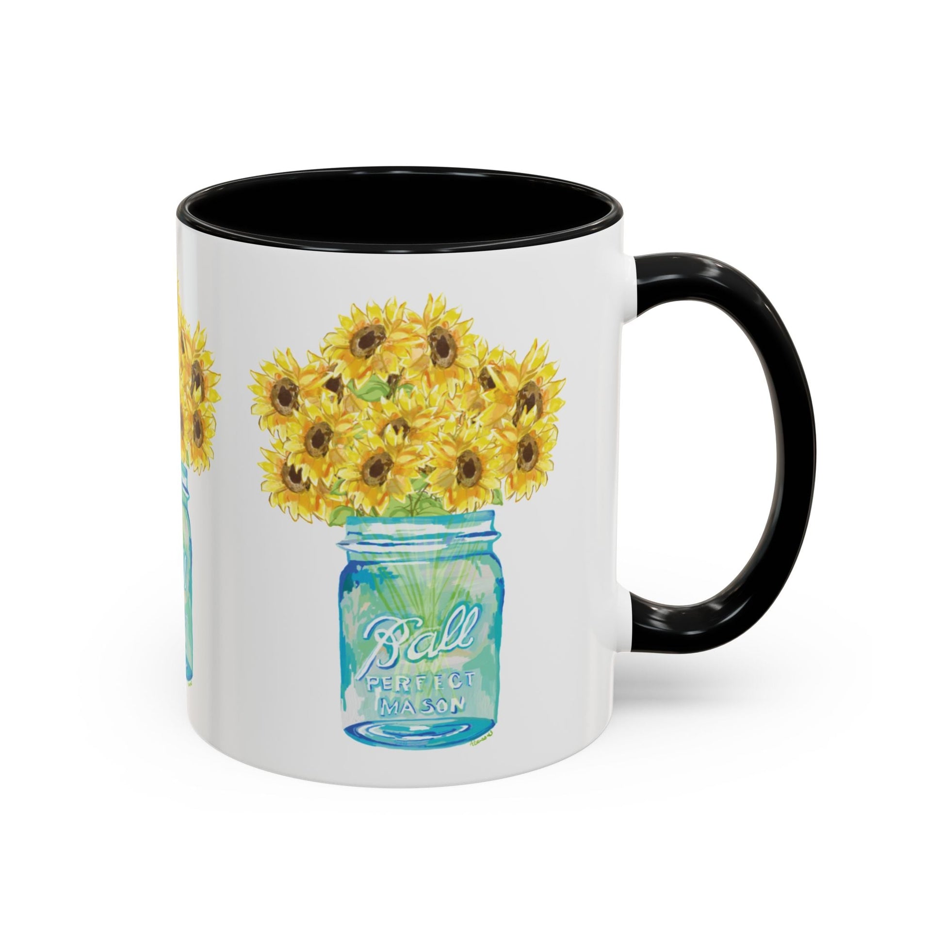 Sunflower Mason Jar Coffee Mug (11, 15oz) - Blue Cava