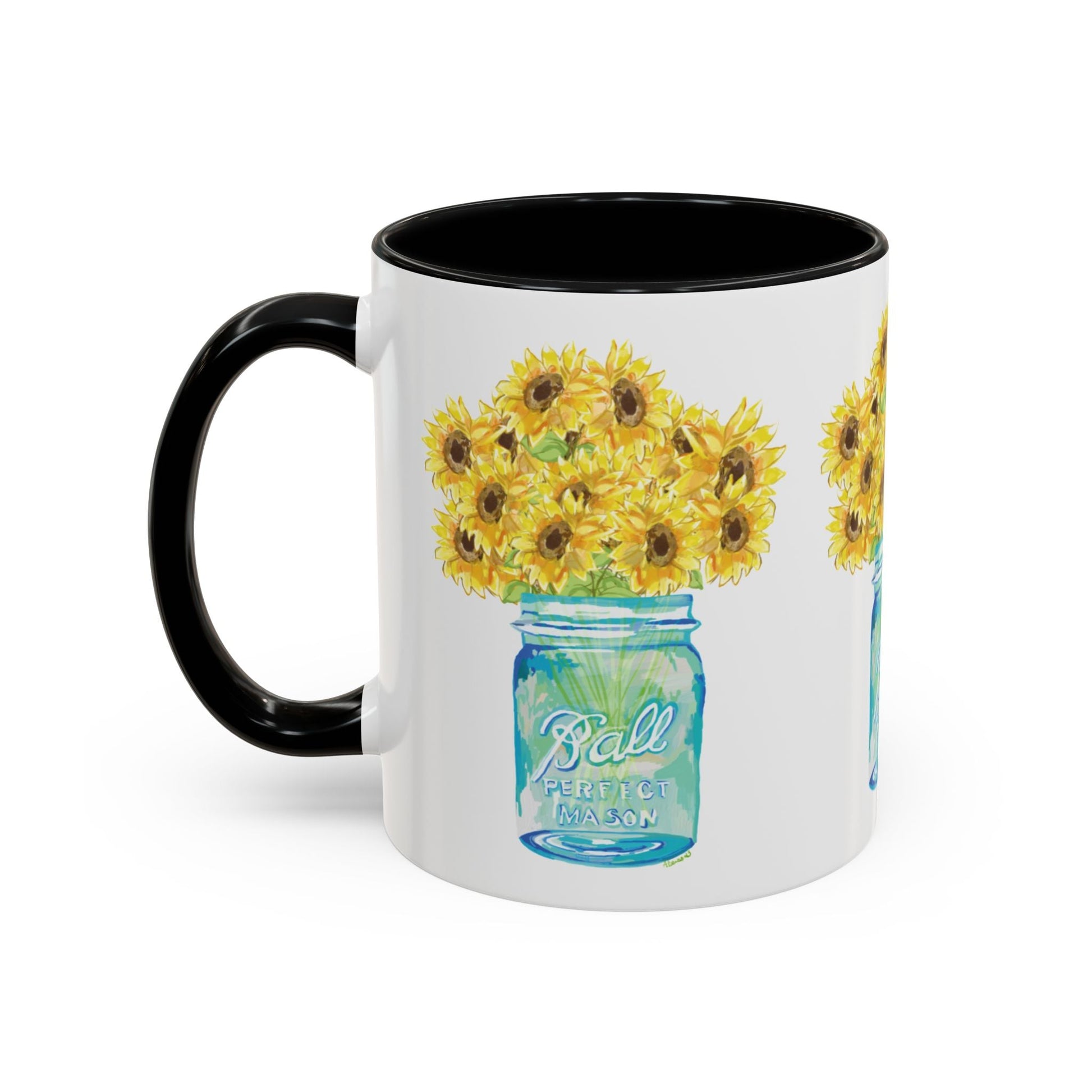 Sunflower Mason Jar Coffee Mug (11, 15oz) - Blue Cava