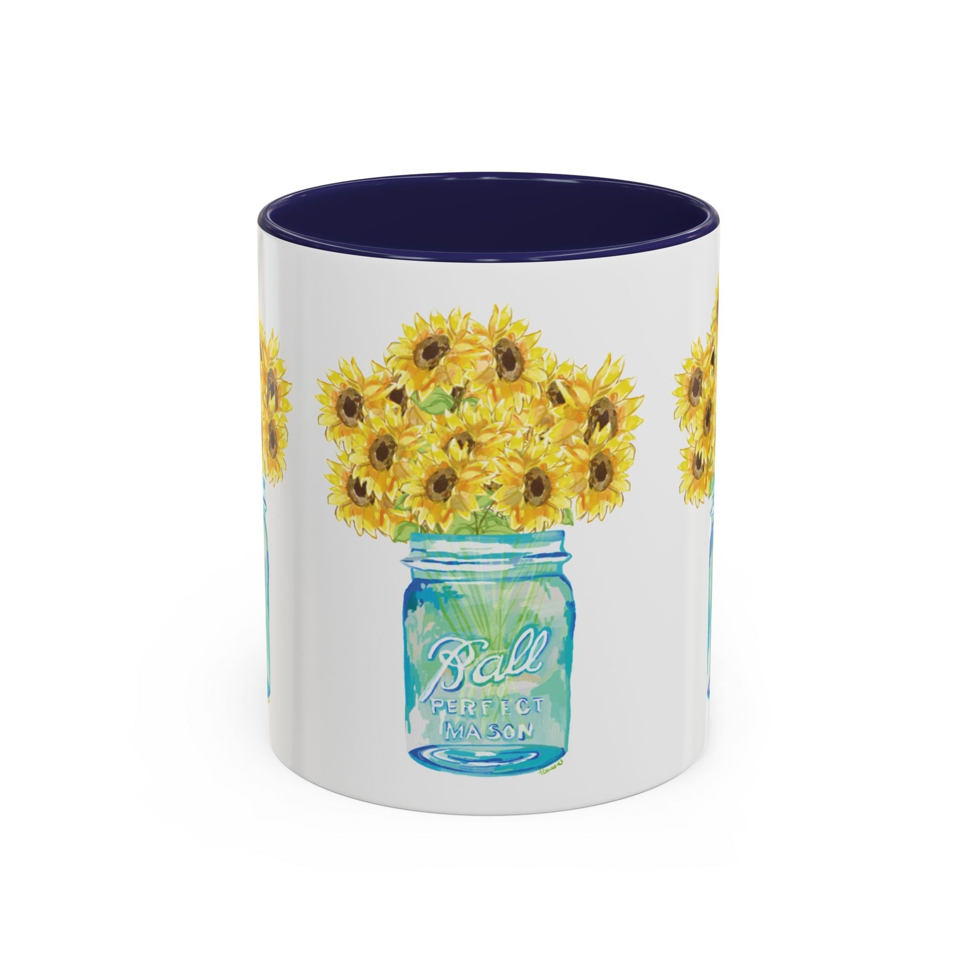 Sunflower Mason Jar Coffee Mug (11, 15oz) - Blue Cava