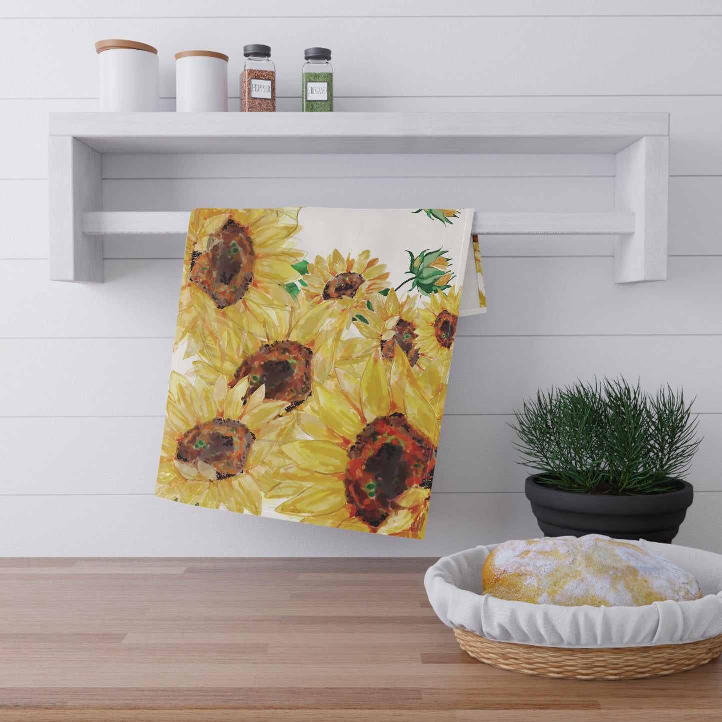 Sunflower Tea Towels - Floral Decor - Blue Cava