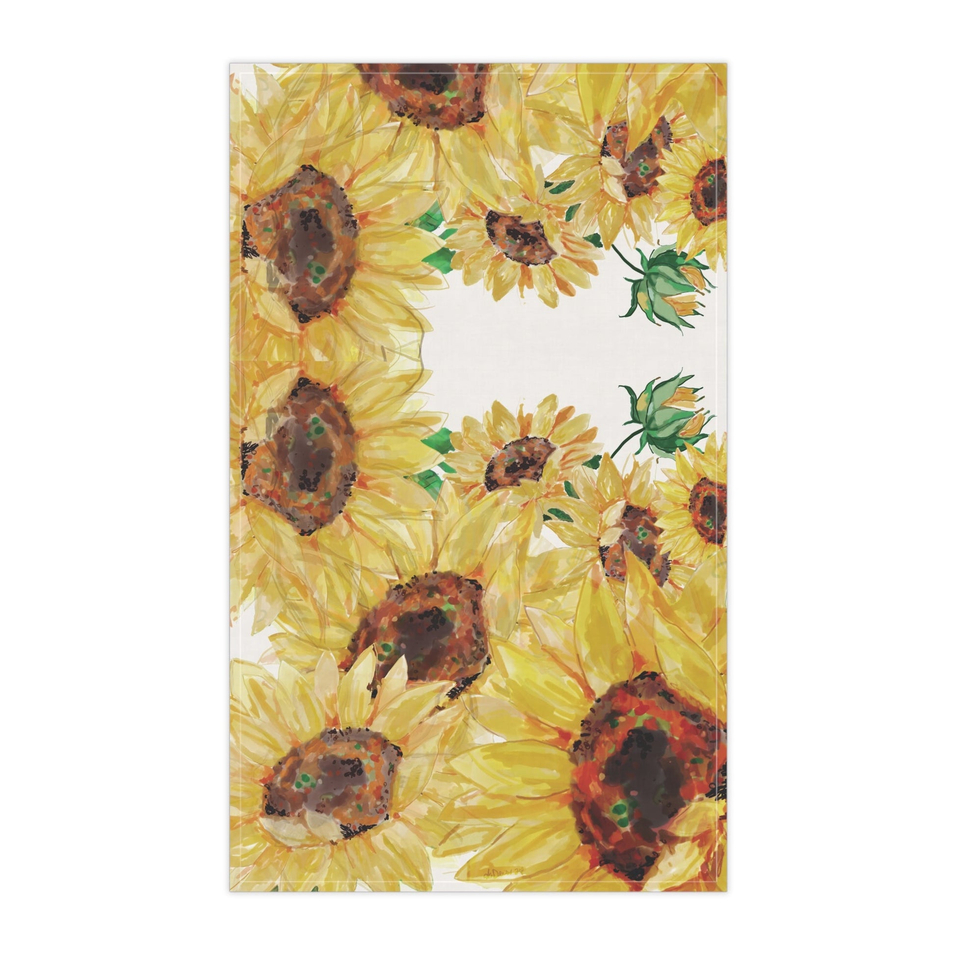 Sunflower Tea Towels - Floral Decor - Blue Cava