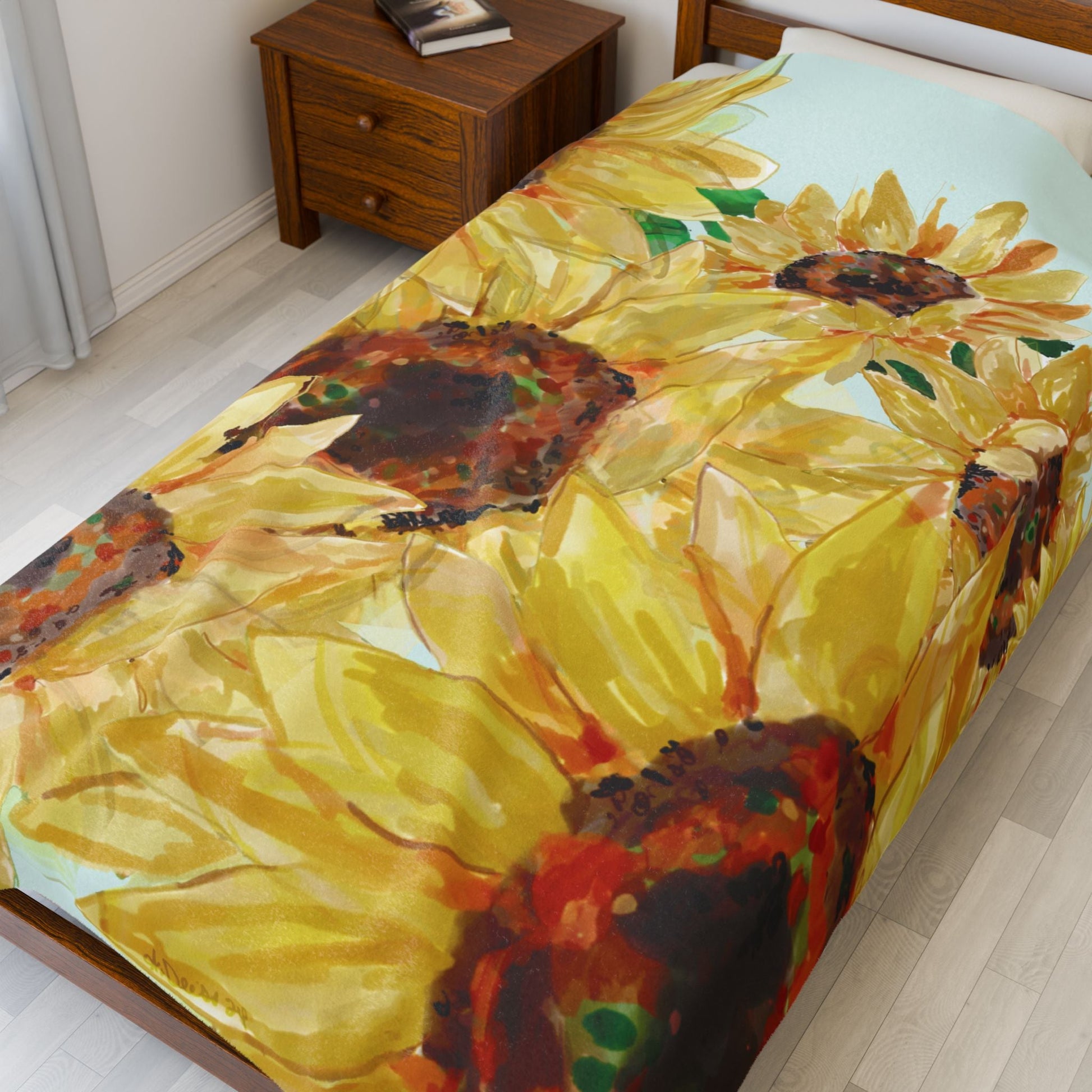 Sunflower Velveteen Plush Blanket - Blue Cava
