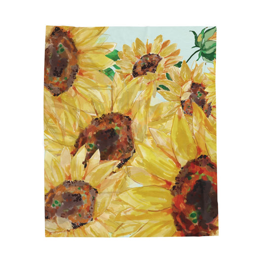 Sunflower Velveteen Plush Blanket - Blue Cava