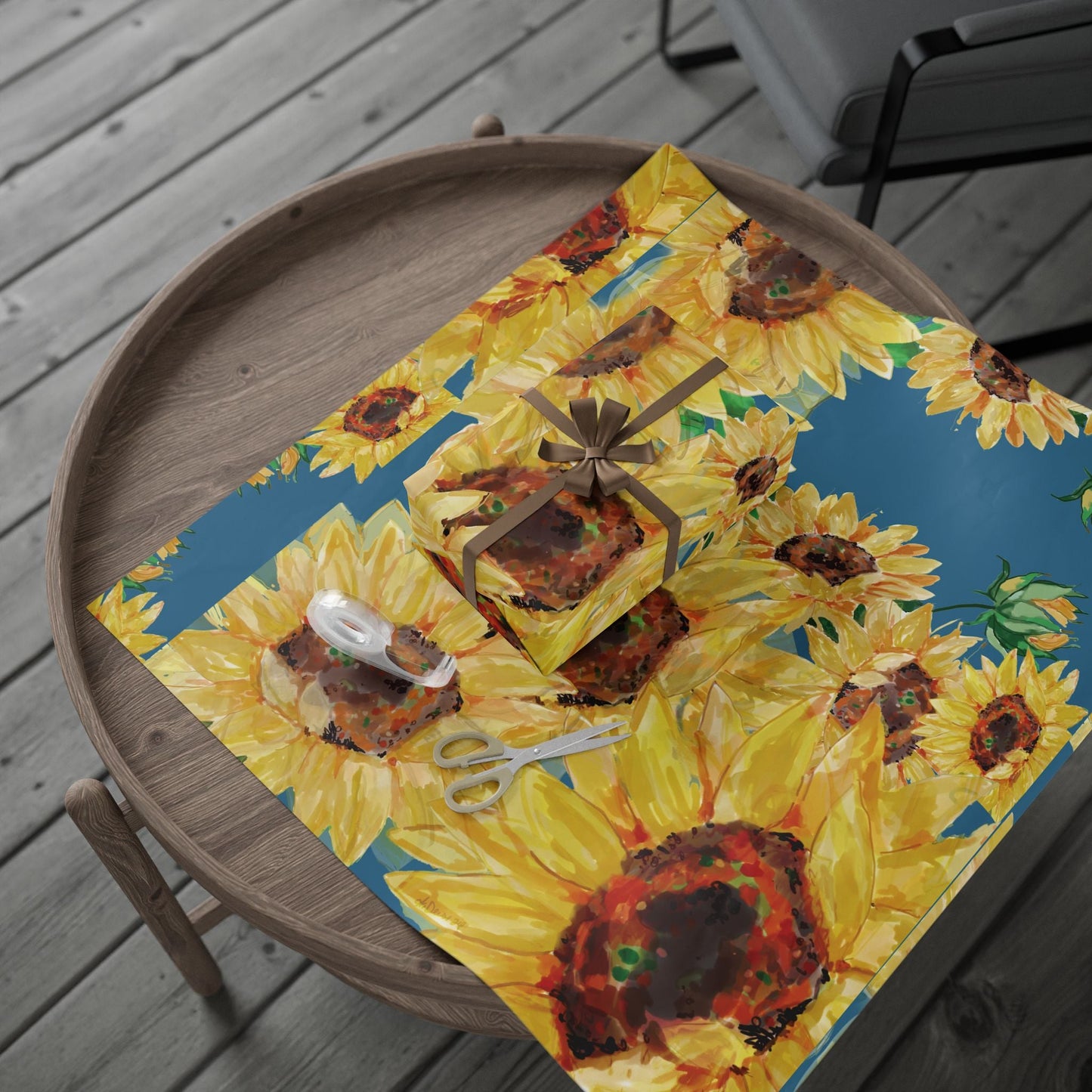 Sunflower Wrapping Paper Roll – Eco - Friendly Gift Packaging - Blue Cava