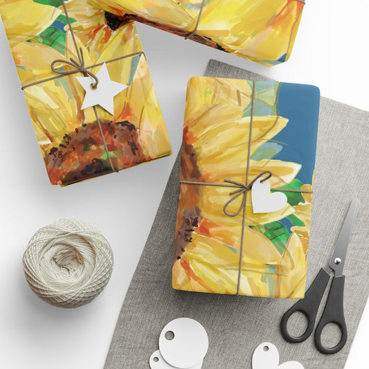 Sunflower Wrapping Paper Roll – Eco - Friendly Gift Packaging - Blue Cava