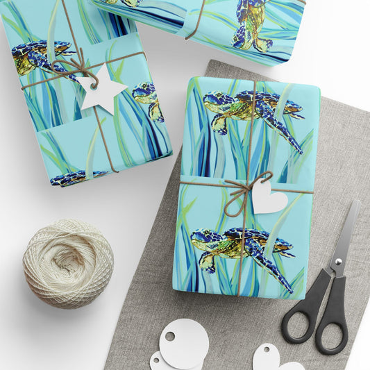 Swimming Sea Turtle Wrapping Paper - Blue Cava