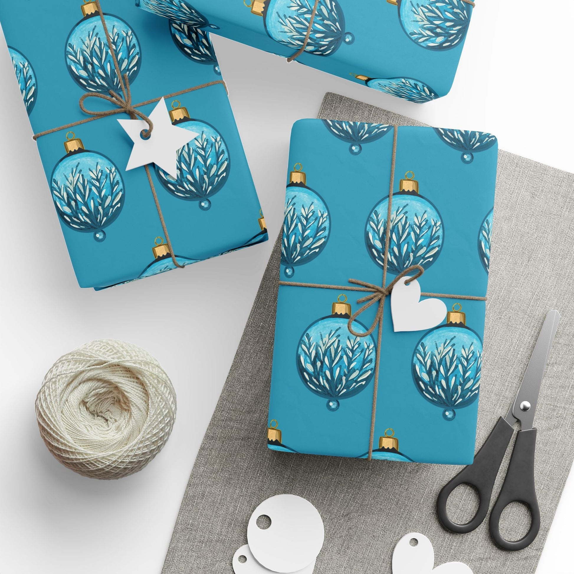 Teal Christmas Ornament Wrapping Papers - Blue Cava