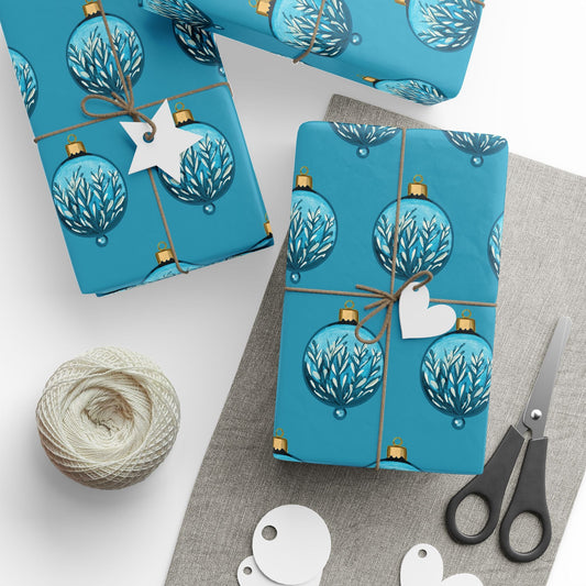 Teal Christmas Ornament Wrapping Papers - Blue Cava