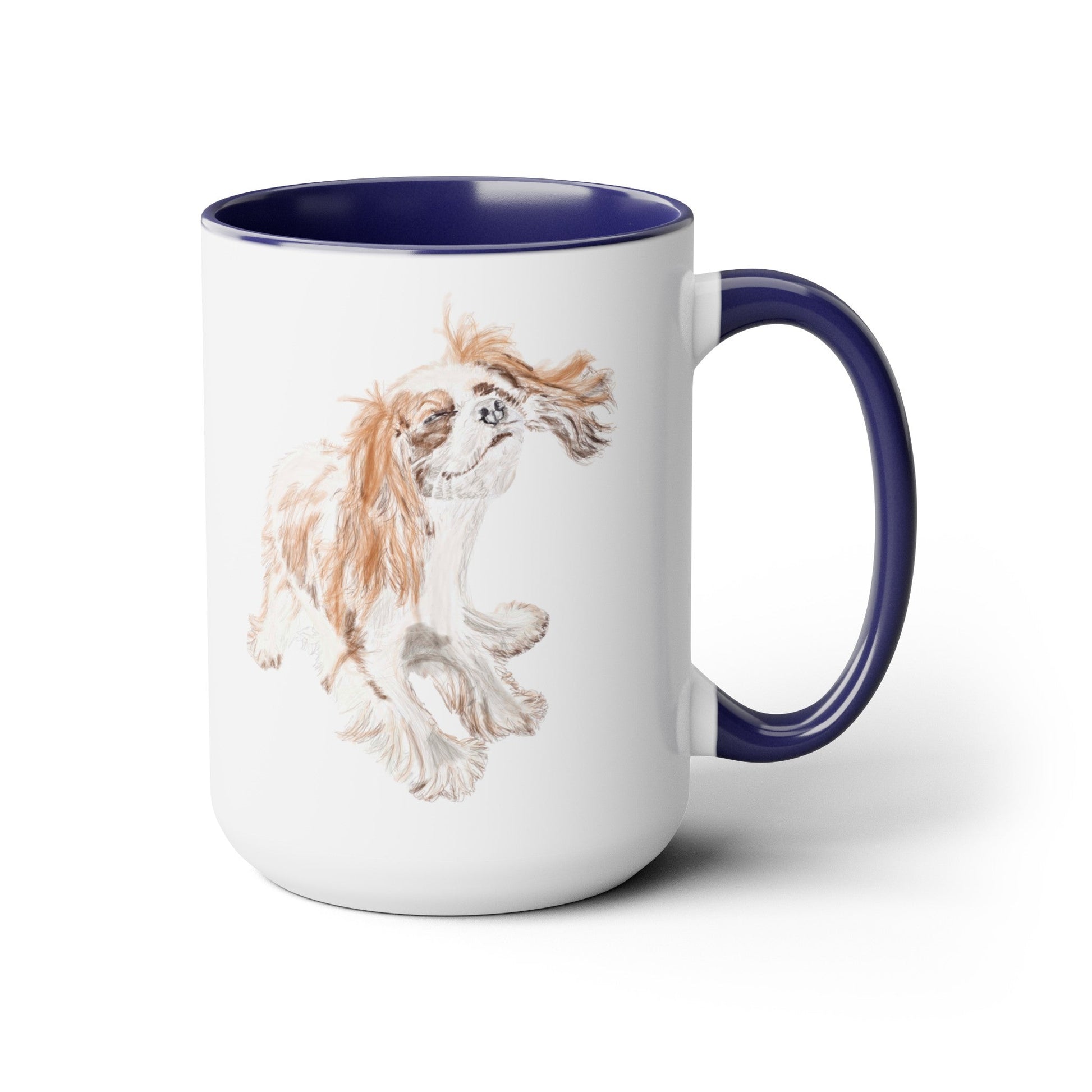 “Teddy” King Charles Puppy Two-Tone Coffee Mugs, 15oz - Blue Cava