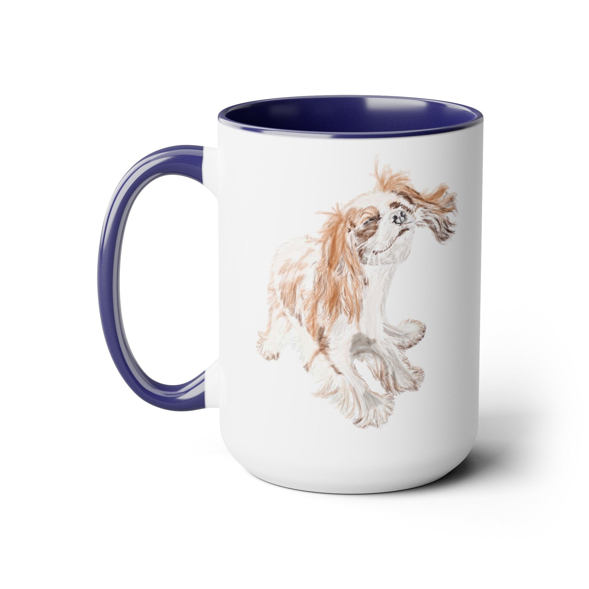 “Teddy” King Charles Puppy Two-Tone Coffee Mugs, 15oz - Blue Cava