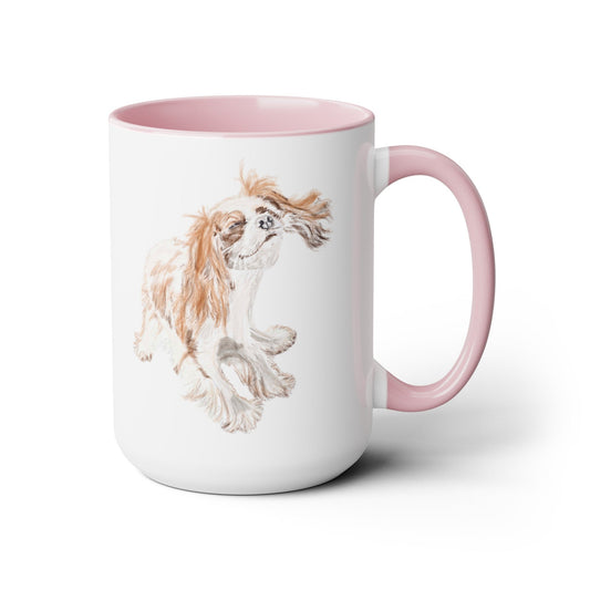 “Teddy” King Charles Puppy Two-Tone Coffee Mugs, 15oz - Blue Cava