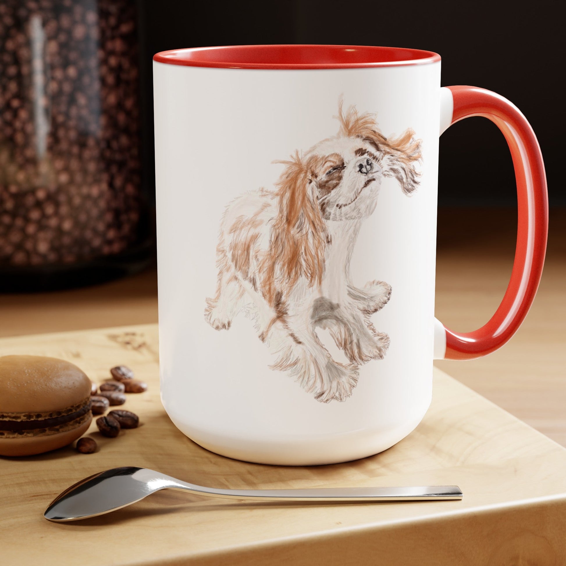 “Teddy” King Charles Puppy Two-Tone Coffee Mugs, 15oz - Blue Cava