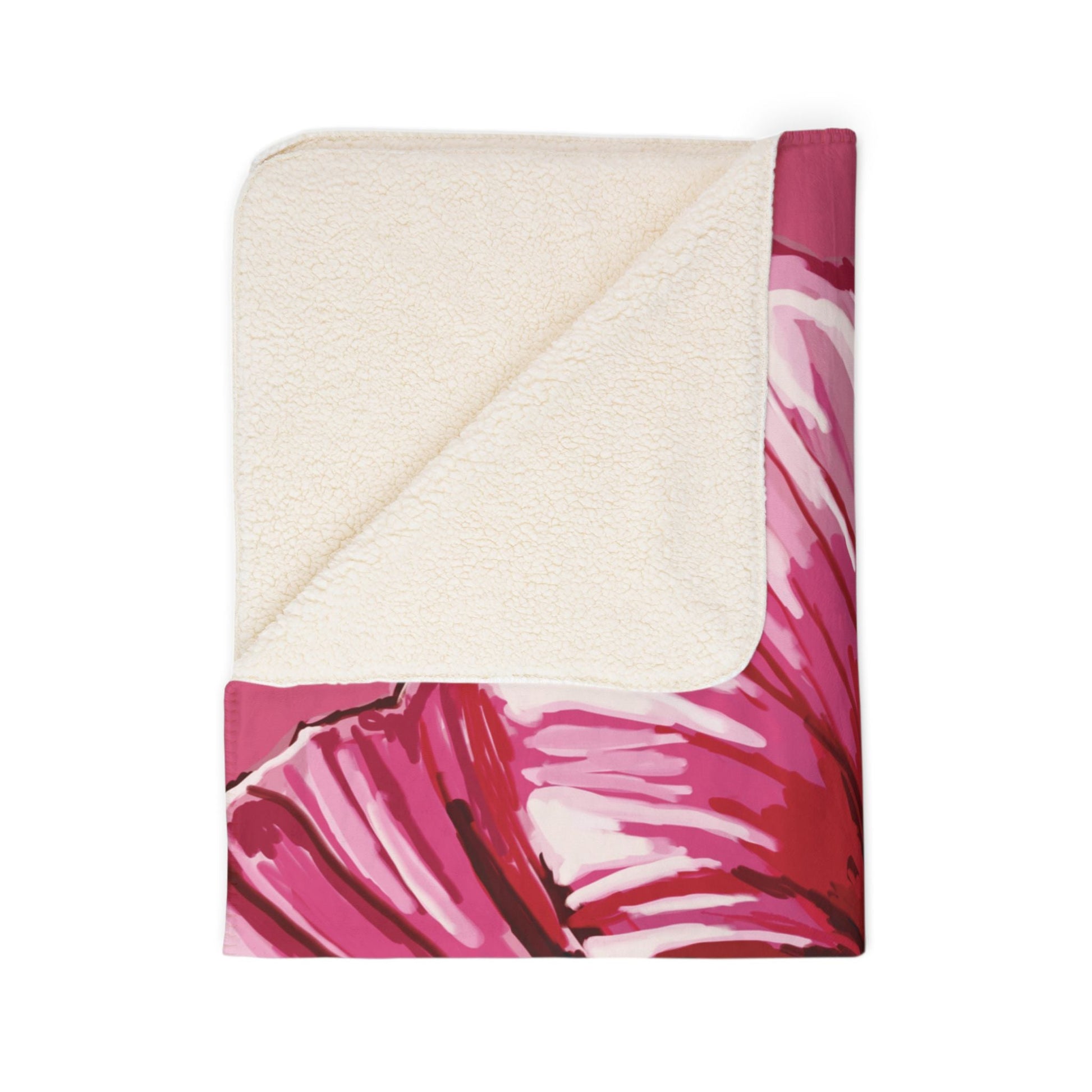 Tropical Floral Hibiscus Fleece Sherpa Blanket - Blue Cava