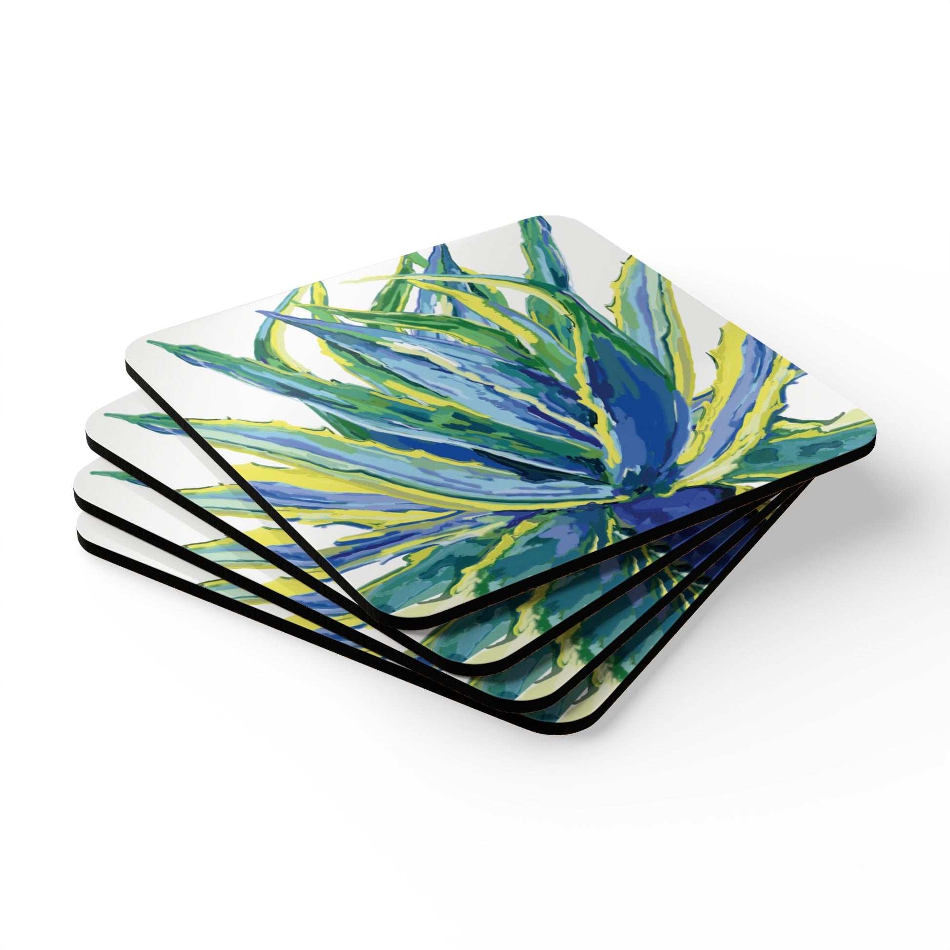 Vibrant Botanical Cork Coaster Set – Eco - Friendly Drink Protectors for Home & Events - Blue Cava