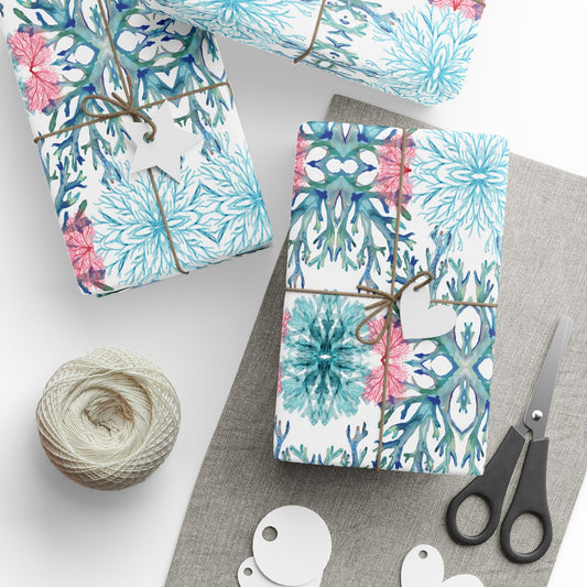 Vibrant Coral Wrapping Paper - Colorful, Eco - Friendly Wrapping Paper - Blue Cava
