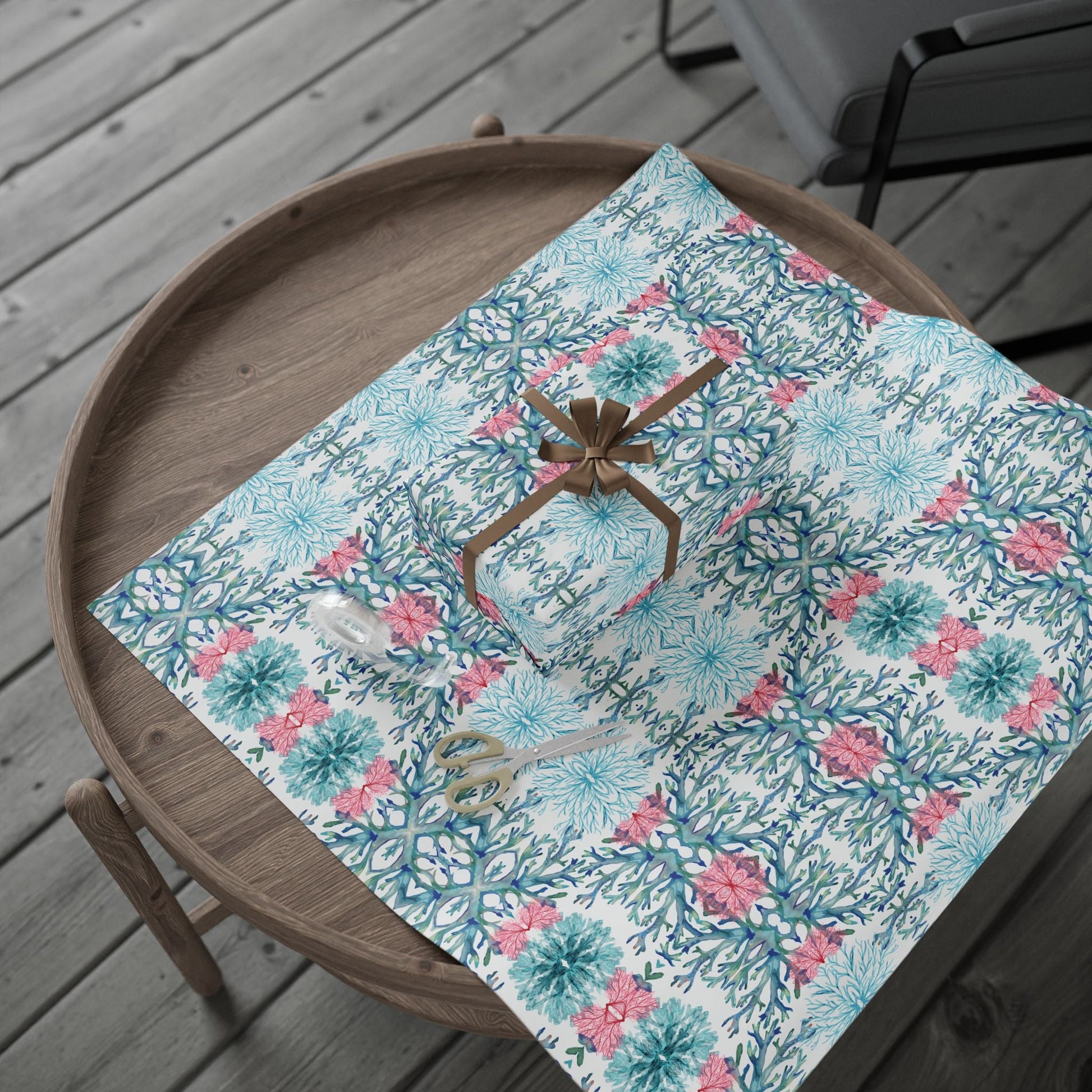 Vibrant Coral Wrapping Paper - Colorful, Eco - Friendly Wrapping Paper - Blue Cava
