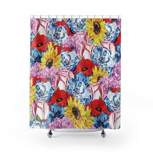 Vibrant Floral Shower Curtain - Brighten Your Bathroom Decor - Blue Cava