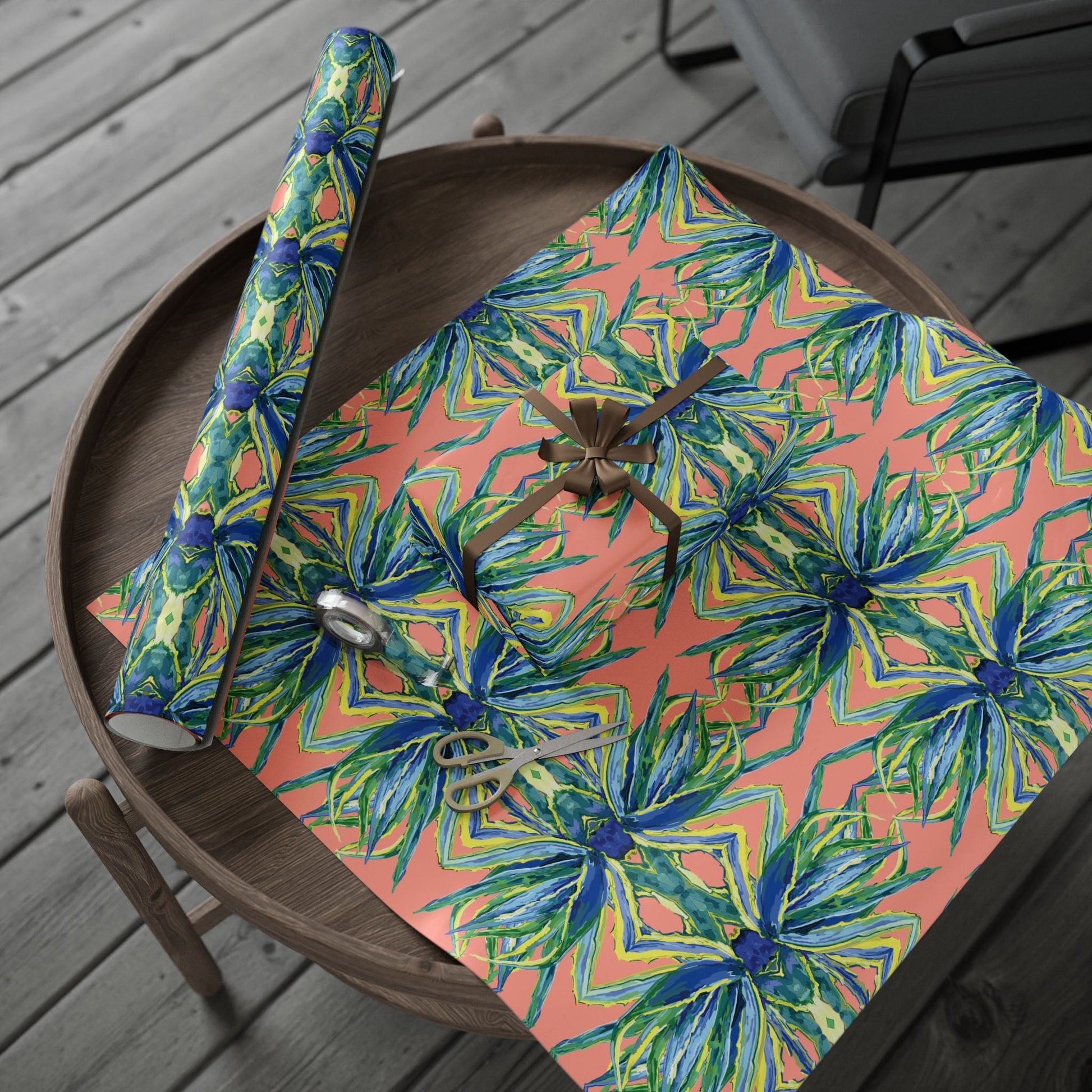 Vibrant Floral Wrapping Paper - Eco - Friendly Gift Wrap - Blue Cava