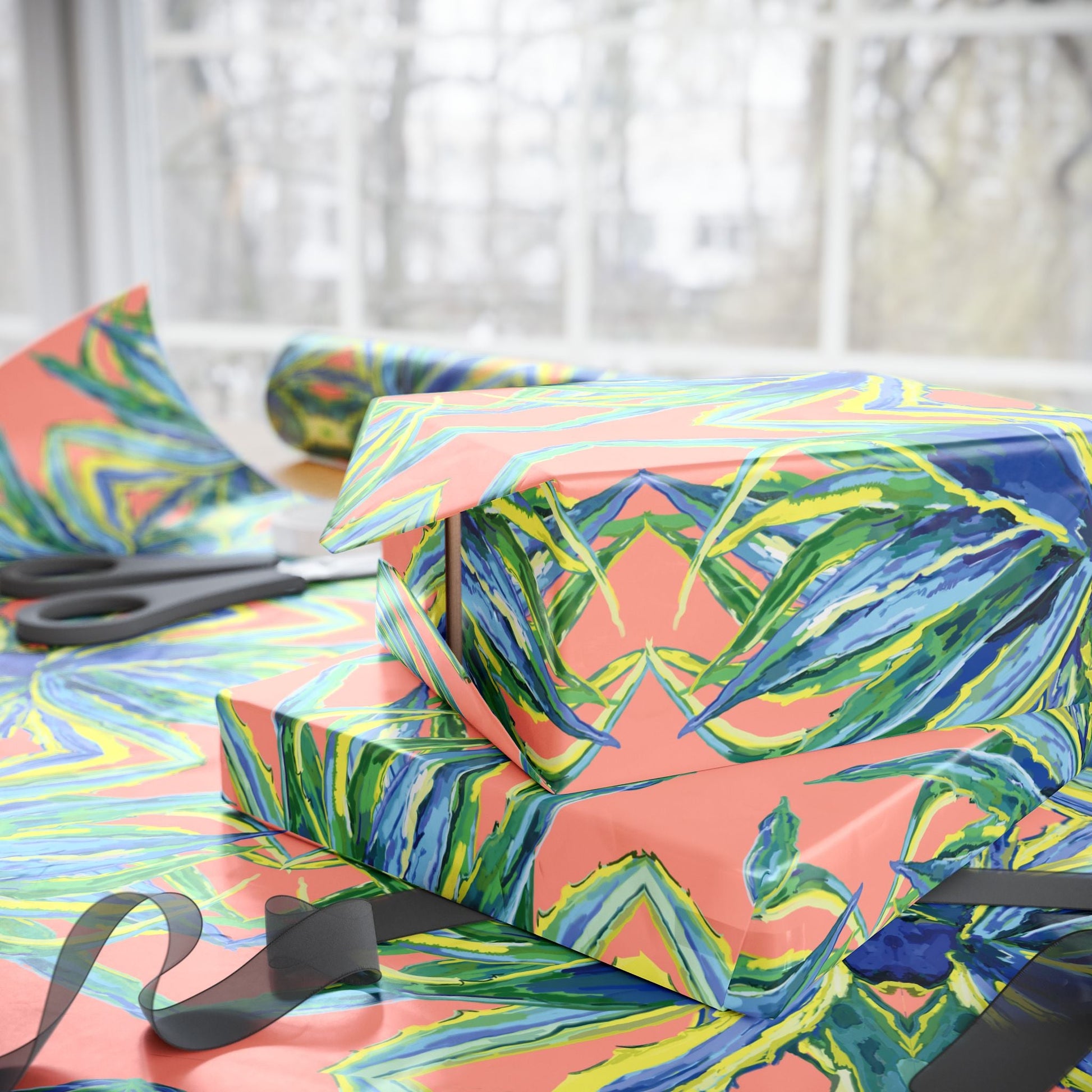 Vibrant Floral Wrapping Paper - Eco - Friendly Gift Wrap - Blue Cava