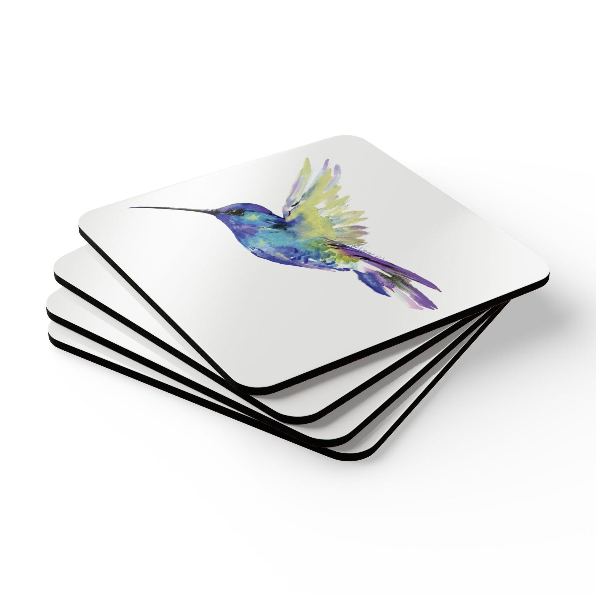 Vibrant Hummingbird Cork Coaster Set - Eco - Friendly Drinkware Decor - Blue Cava