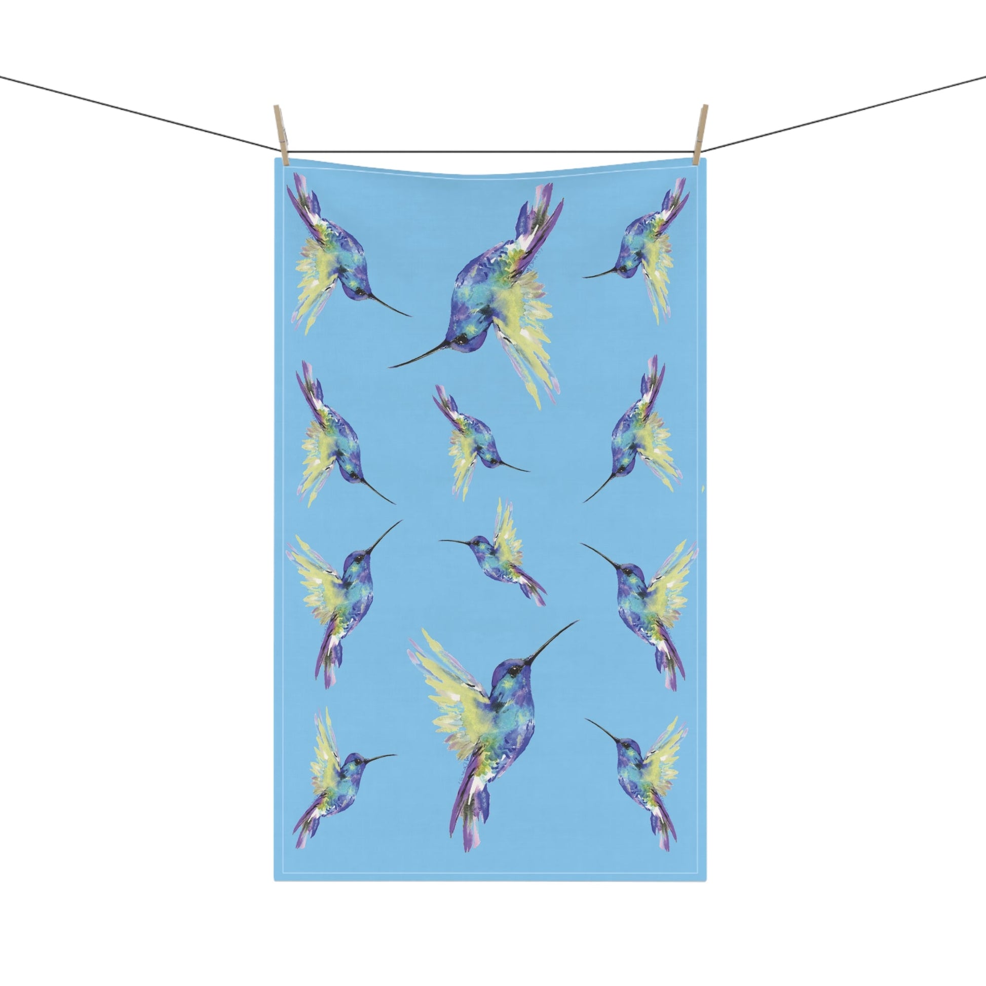Vibrant Hummingbird Kitchen Tea Towels - Blue Cava