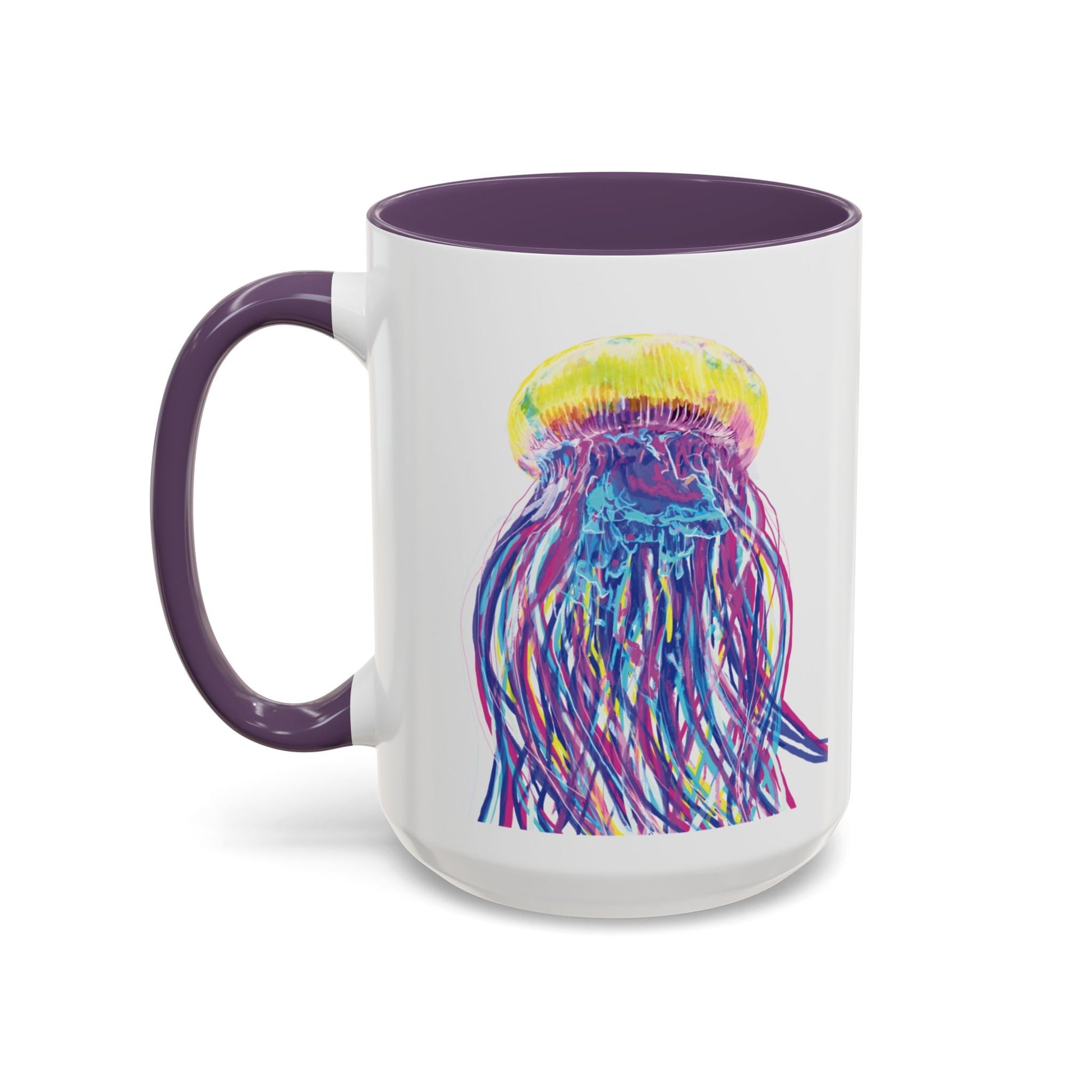 Vibrant Jellyfish Accent Coffee Mug - Colorful Marine Life Drinkware - Blue Cava