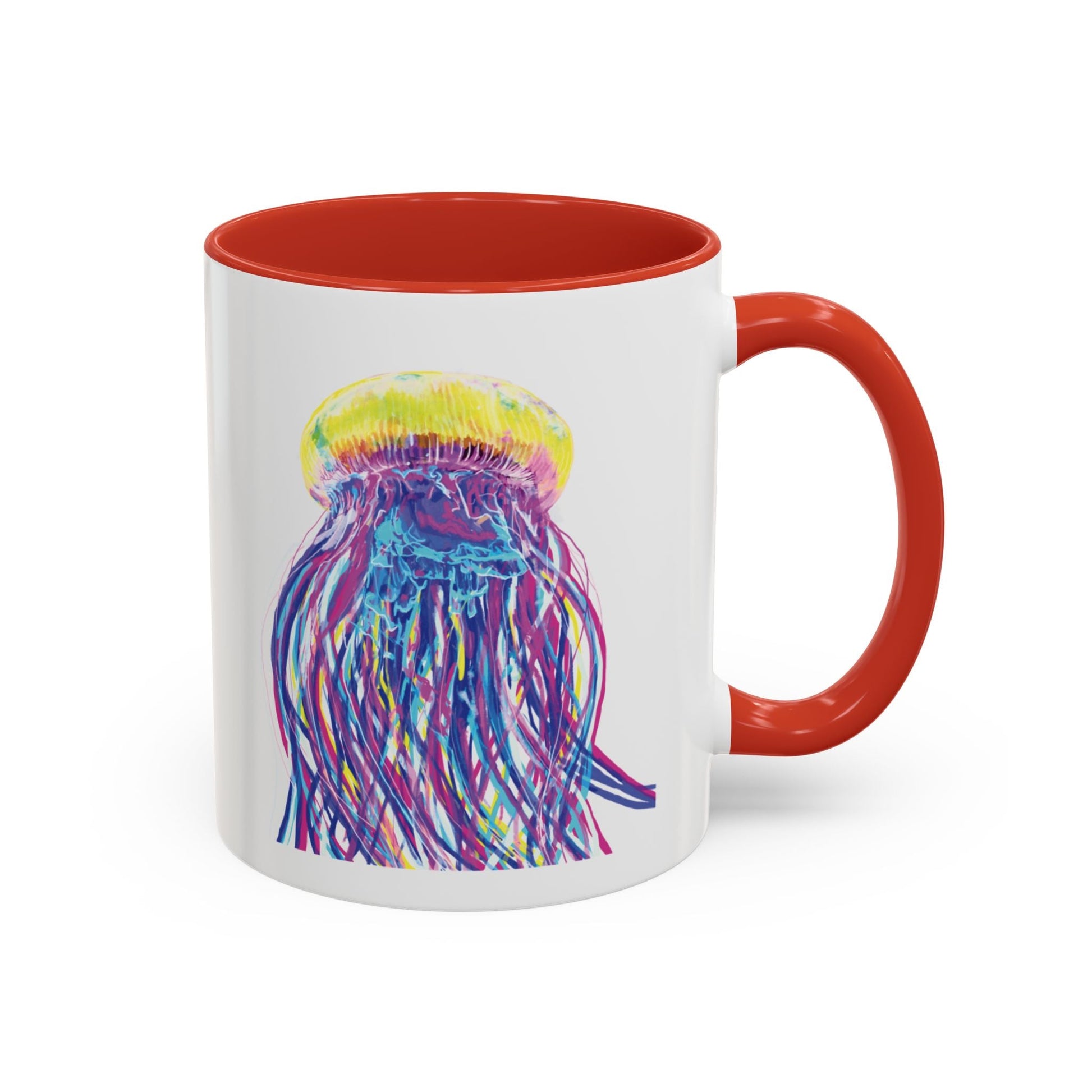 Vibrant Jellyfish Accent Coffee Mug - Colorful Marine Life Drinkware - Blue Cava