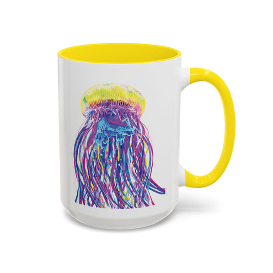 Vibrant Jellyfish Accent Coffee Mug - Colorful Marine Life Drinkware - Blue Cava