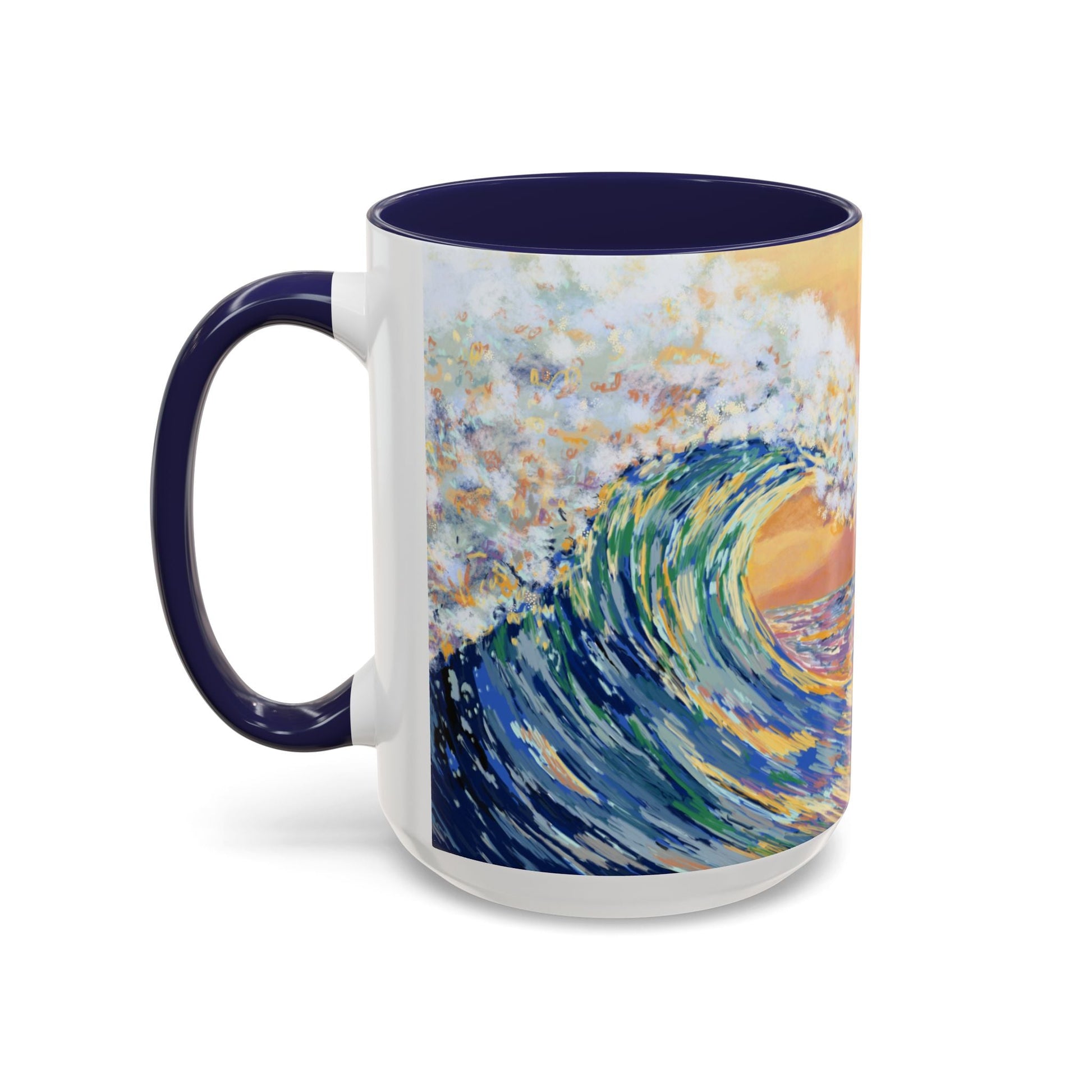 Vibrant Ocean Wave Two - tone Ceramic Mugs 11 oz & 15 oz - Blue Cava