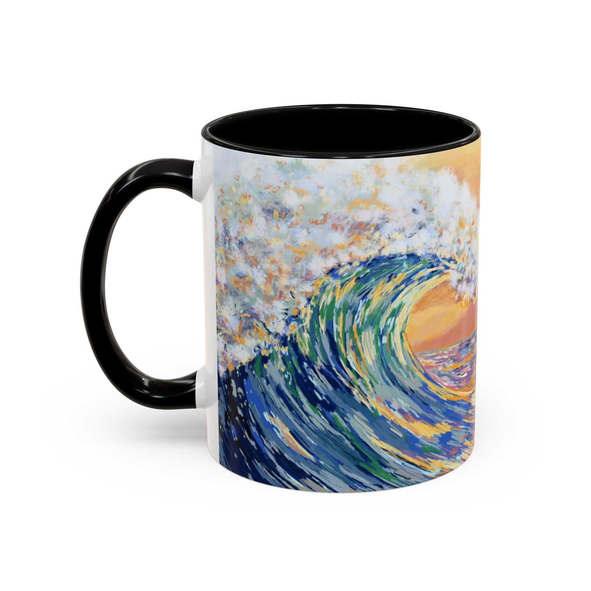 Vibrant Ocean Wave Two - tone Ceramic Mugs 11 oz & 15 oz - Blue Cava