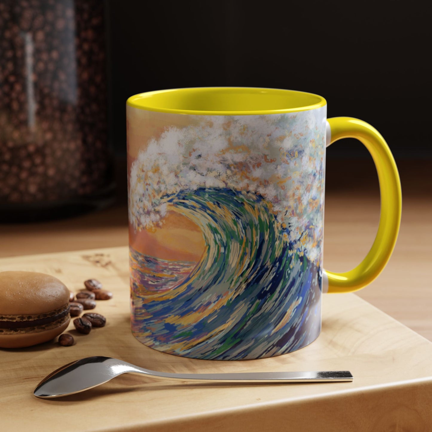 Vibrant Ocean Wave Two - tone Ceramic Mugs 11 oz & 15 oz - Blue Cava